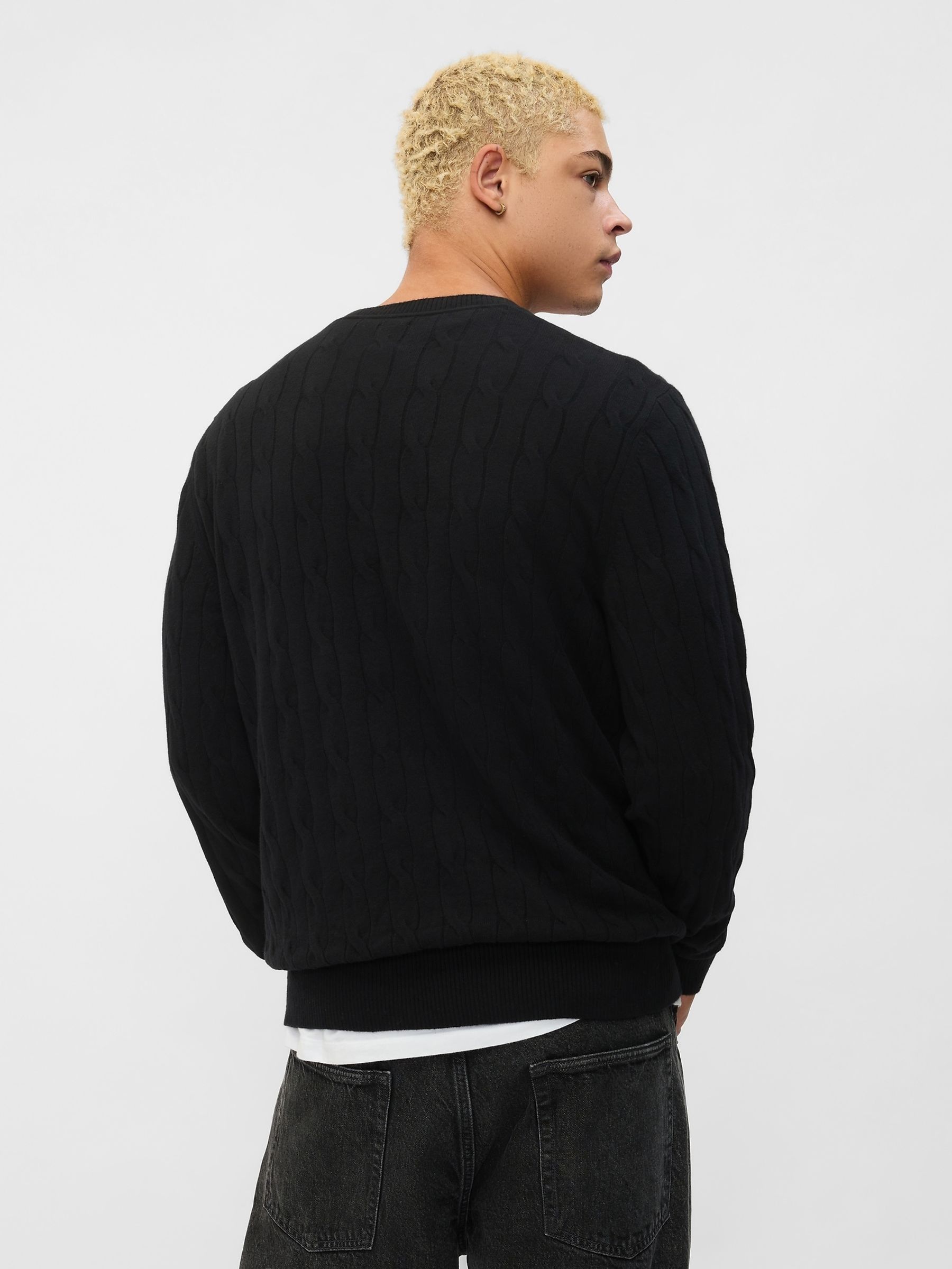 Black CashSoft Cable Knit Crew Neck Jumper - Image 2 of 4