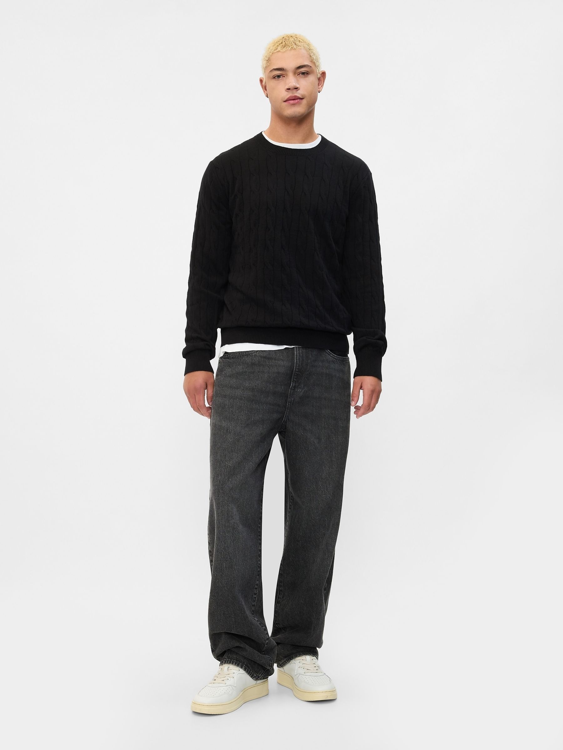 Black CashSoft Cable Knit Crew Neck Jumper - Image 3 of 4