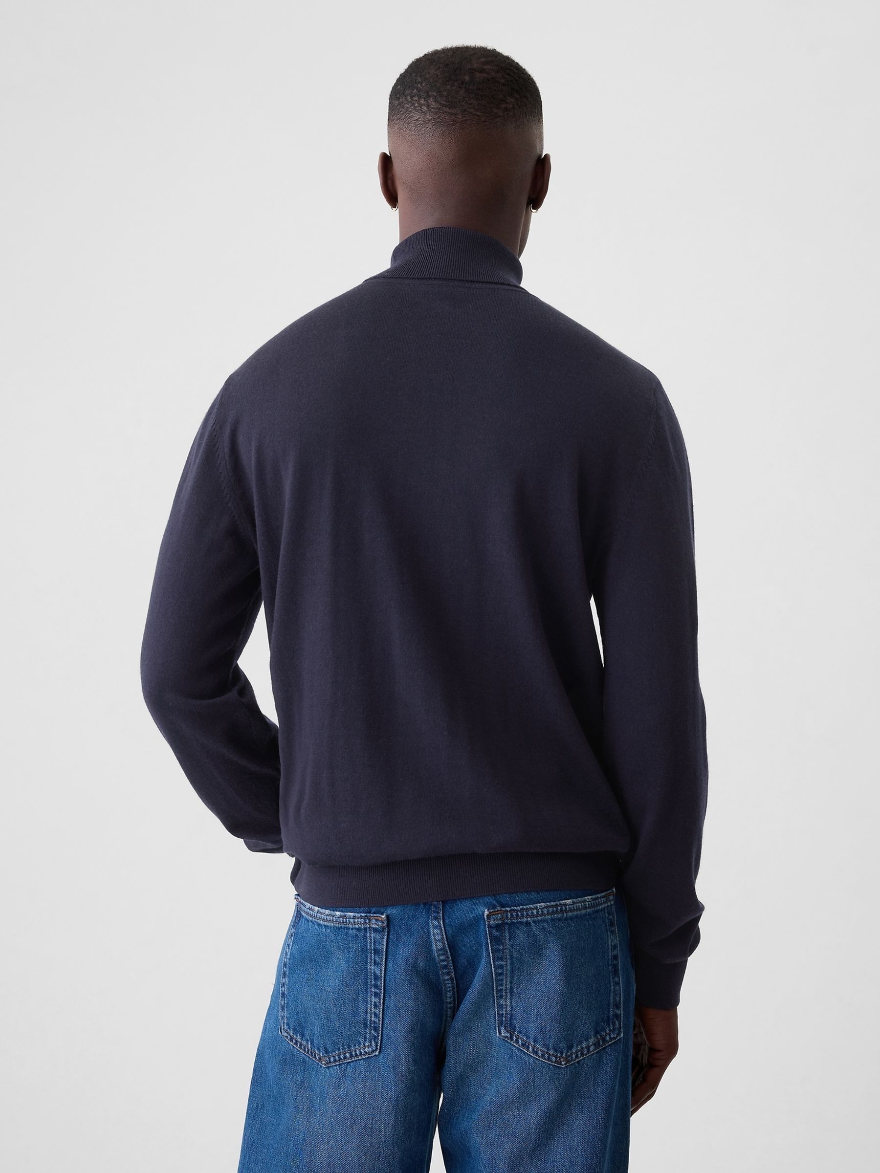 Navy Blue Merino Turtle Neck Jumper - Image 2 of 5