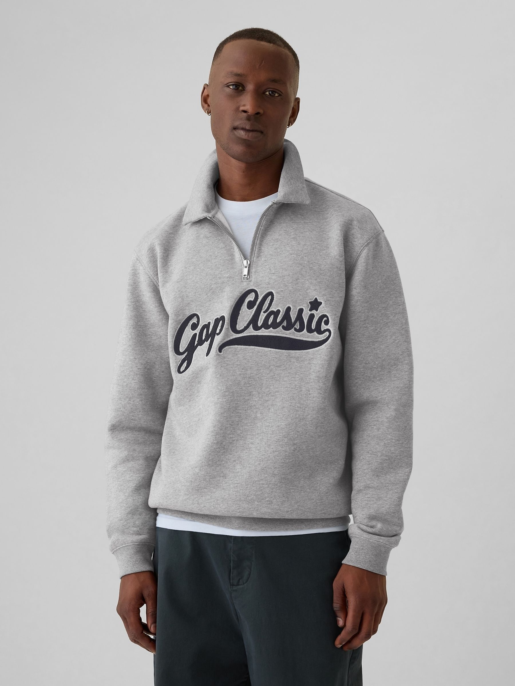 Grey Logo Vintage Oversized Quarter-Zip Sweatshirt