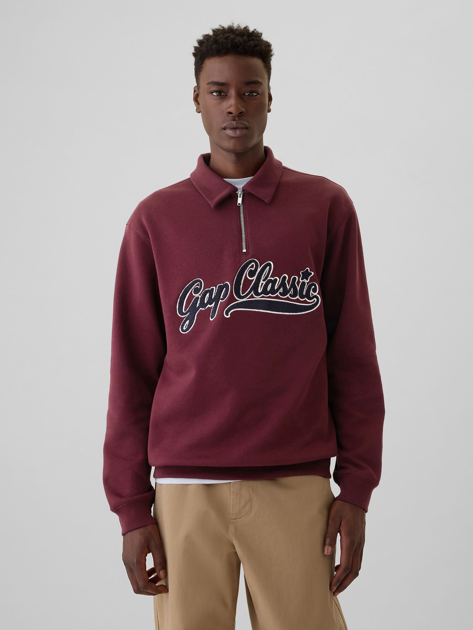 Burgundy Red Vintage Soft Logo Quarter Zip Jumper | Gap