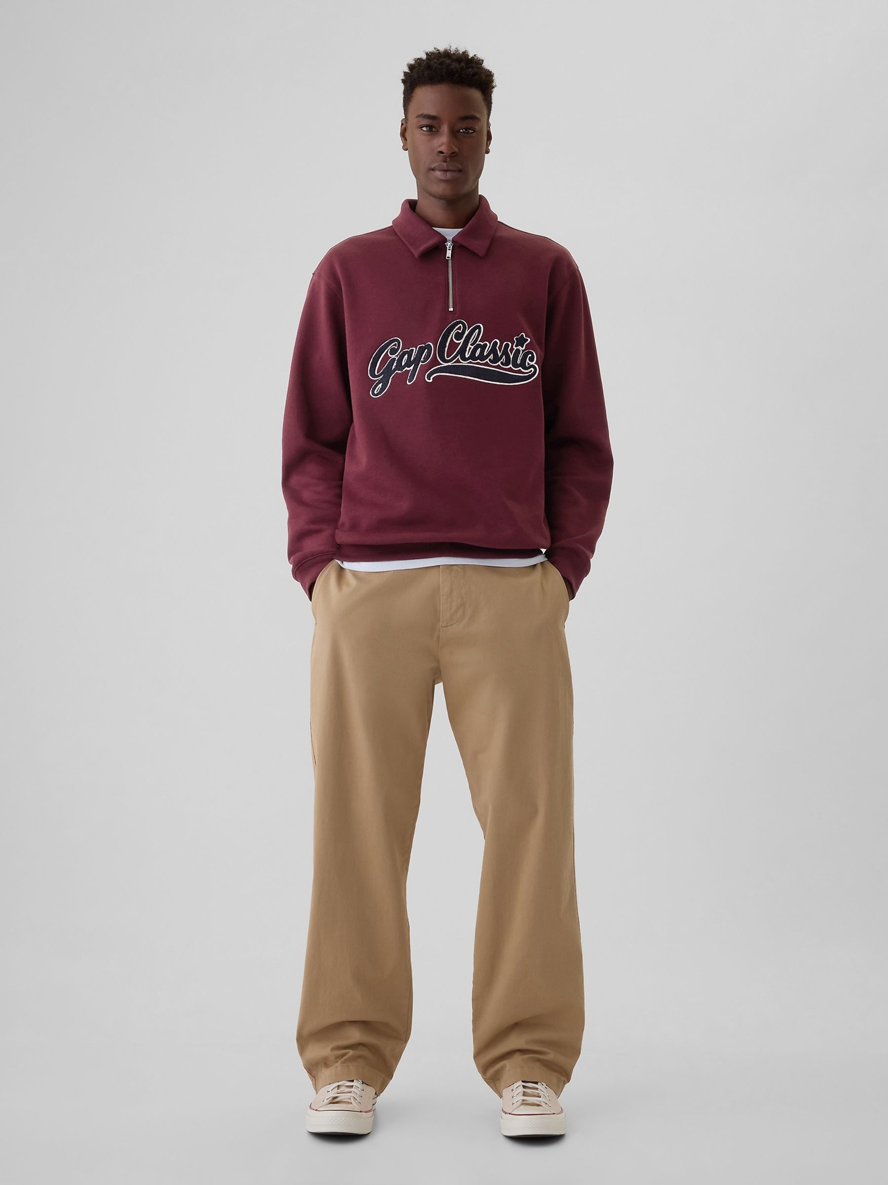 Burgundy Red Vintage Soft Logo Quarter Zip Jumper - Image 3 of 5