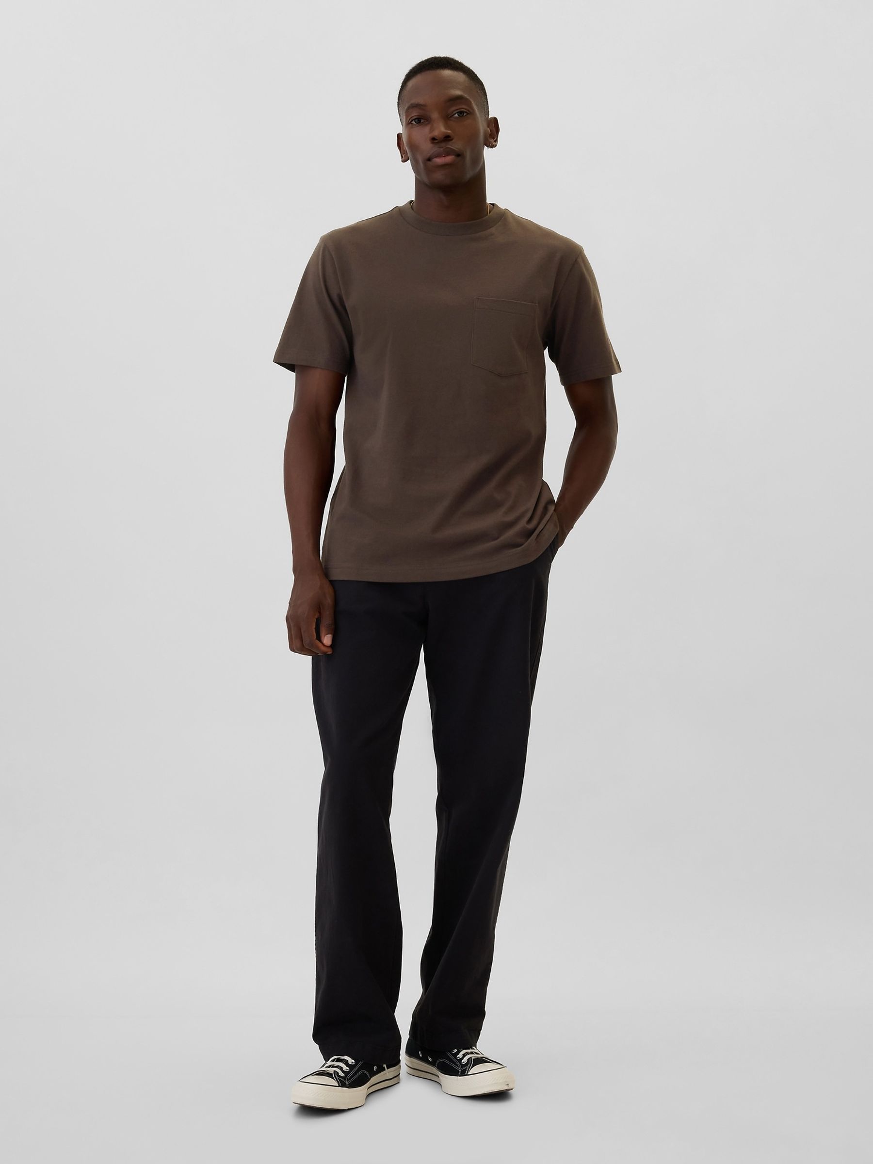 Dark Brown Original Pocket 100% Cotton Crew Neck Short Sleeve T-Shirt - Image 3 of 4