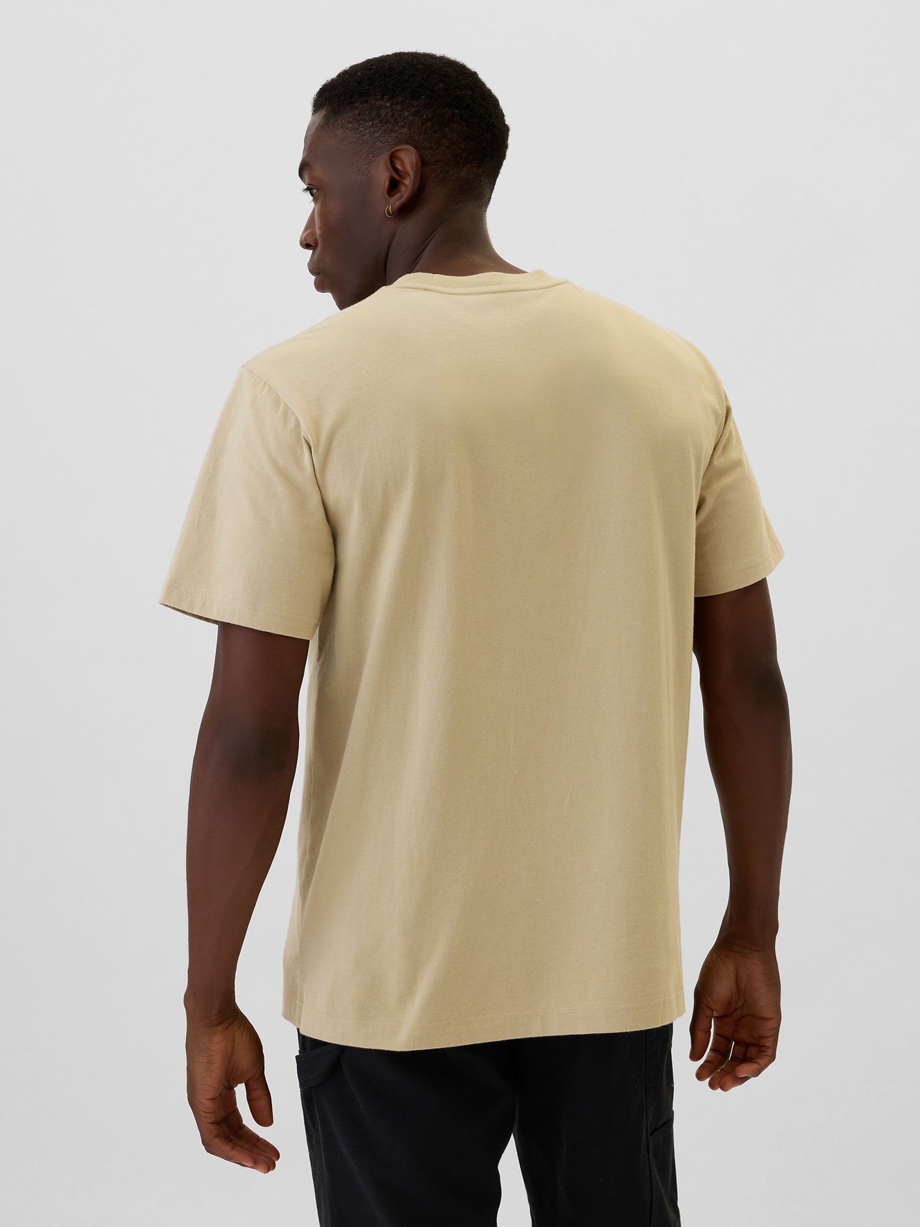 Beige Original Pocket 100% Cotton Crew Neck Short Sleeve T-Shirt - Image 2 of 4