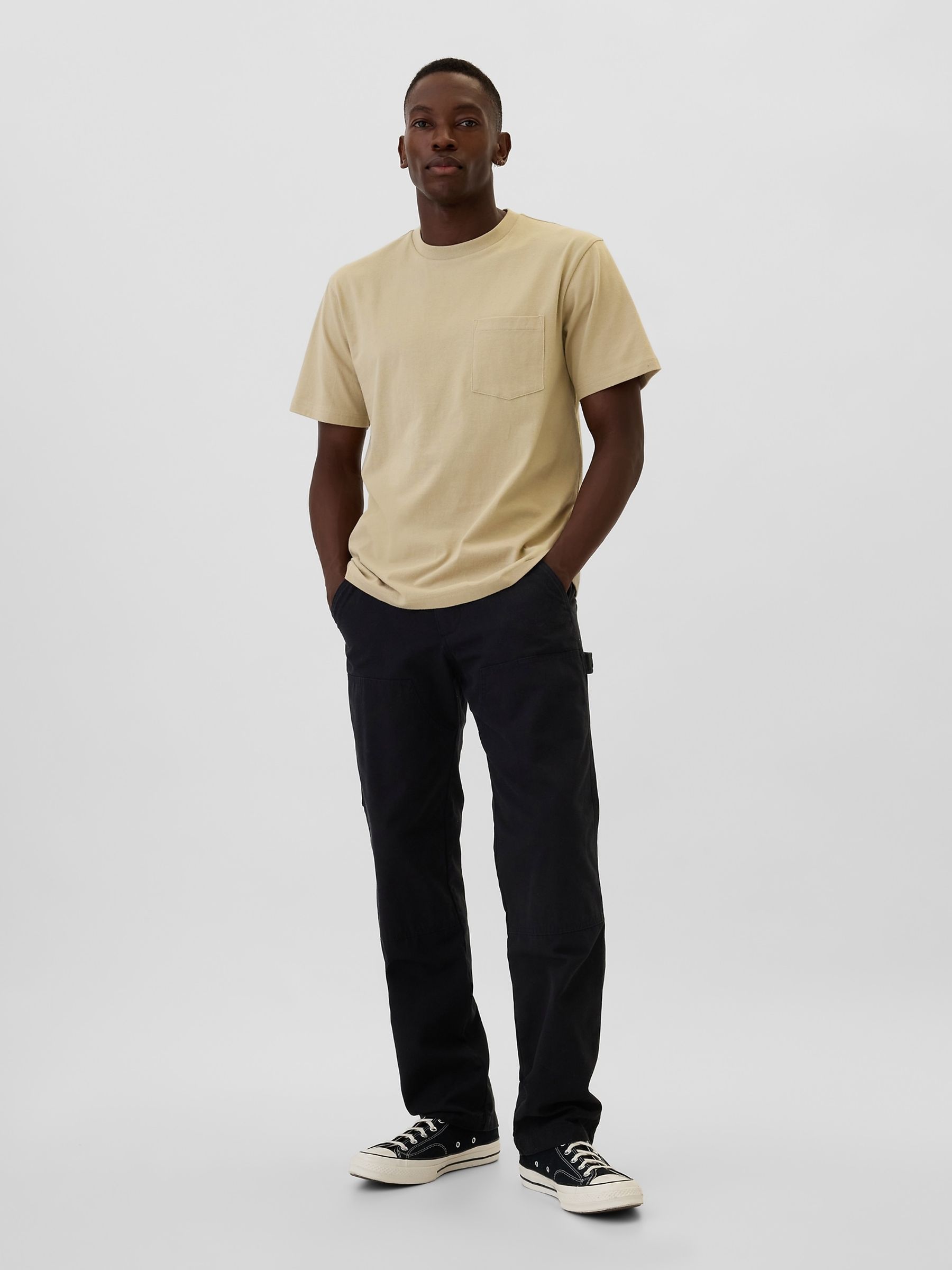 Beige Original Pocket 100% Cotton Crew Neck Short Sleeve T-Shirt - Image 3 of 4