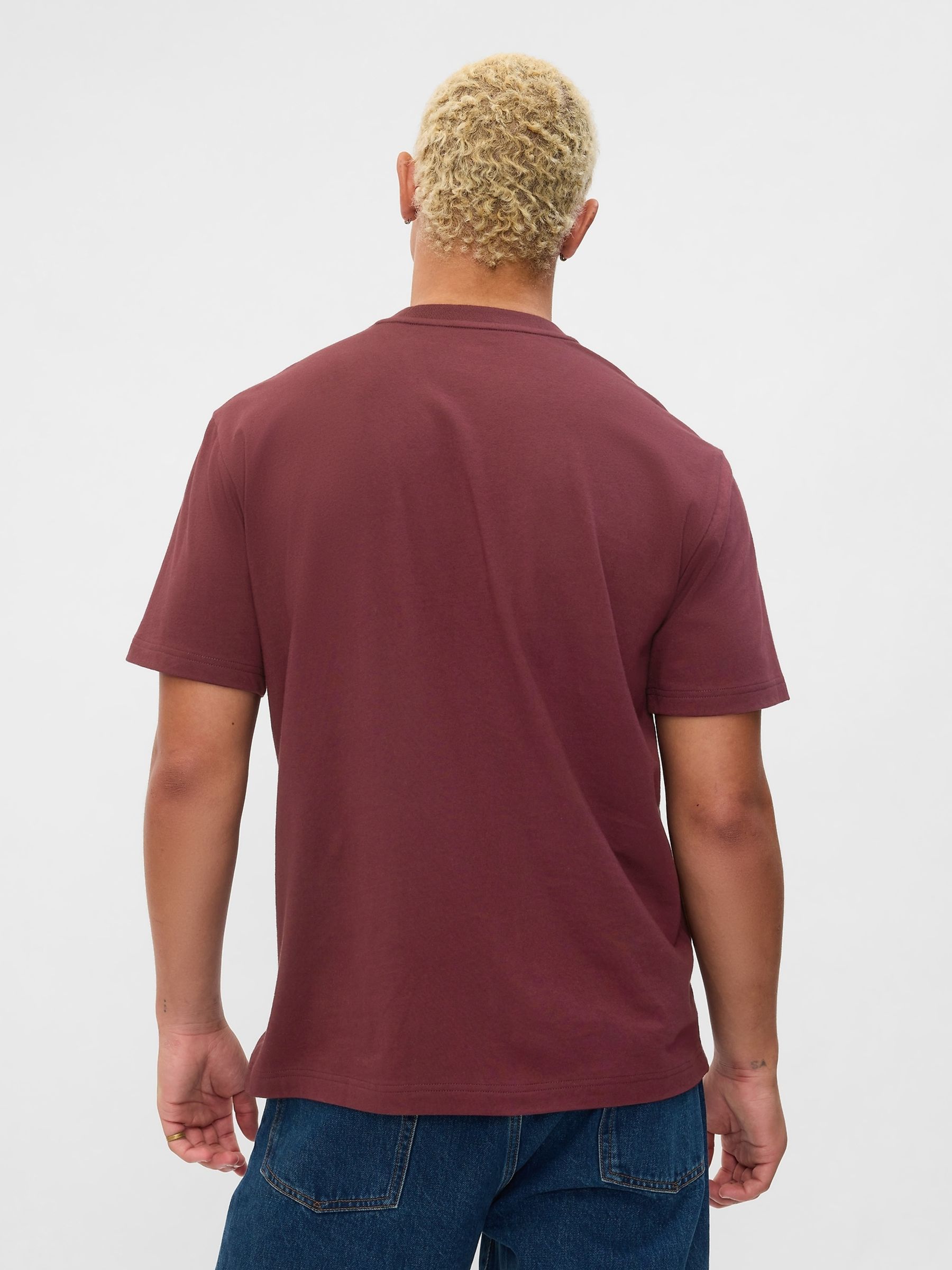 Burgundy Red Original Pocket 100% Cotton Crew Neck Short Sleeve T-Shirt - Image 2 of 4