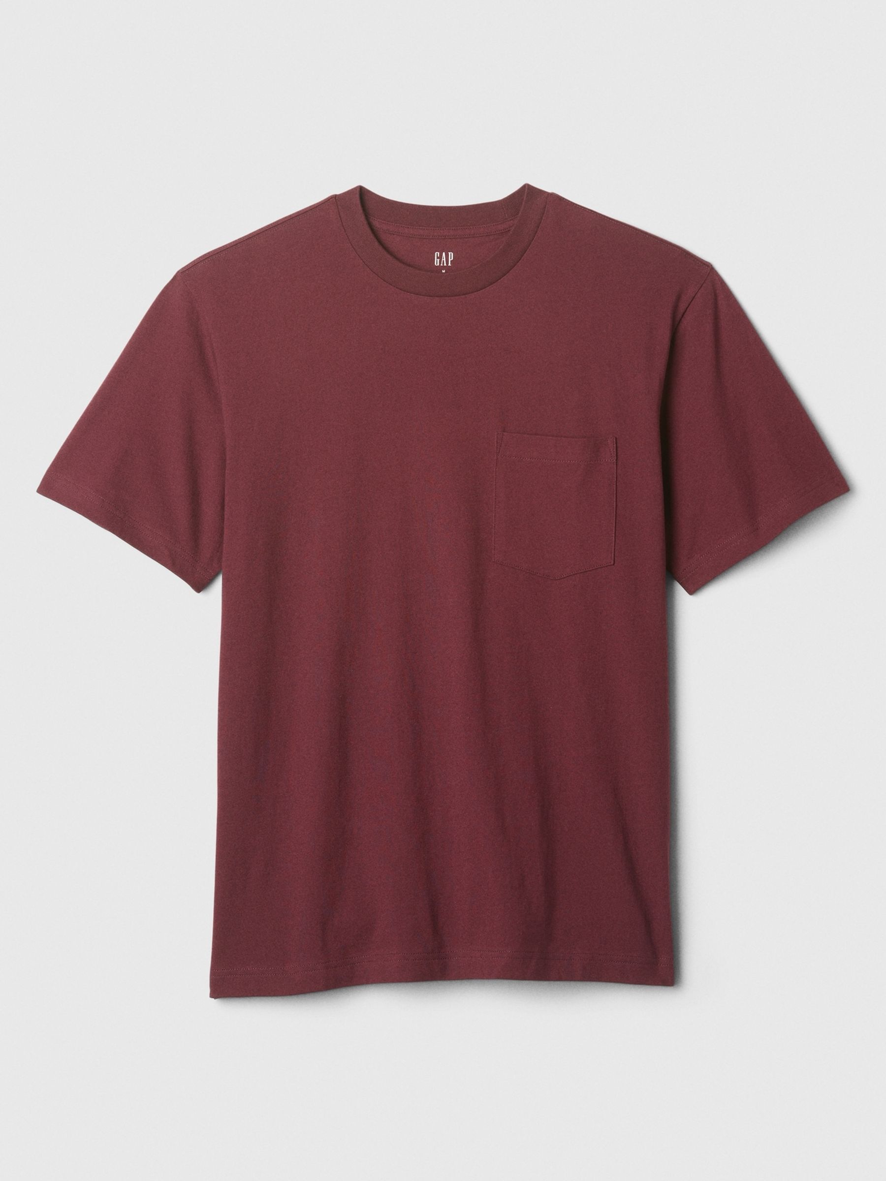 Burgundy Red Original Pocket 100% Cotton Crew Neck Short Sleeve T-Shirt - Image 4 of 4