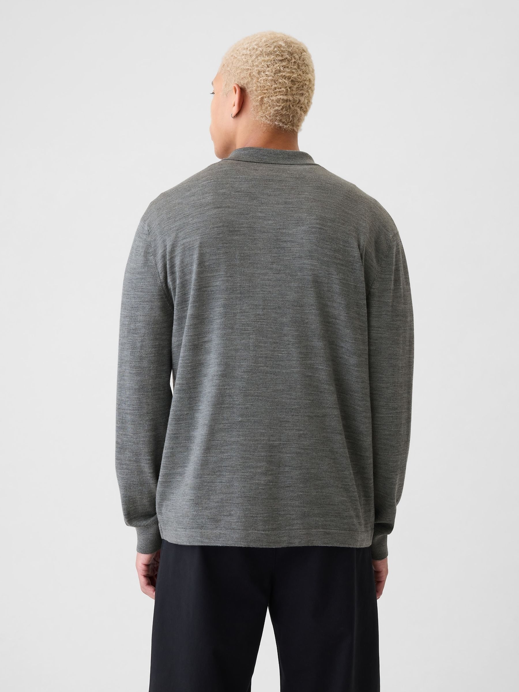 Grey Merino Wool Long Sleeve Button Shirt - Image 2 of 5