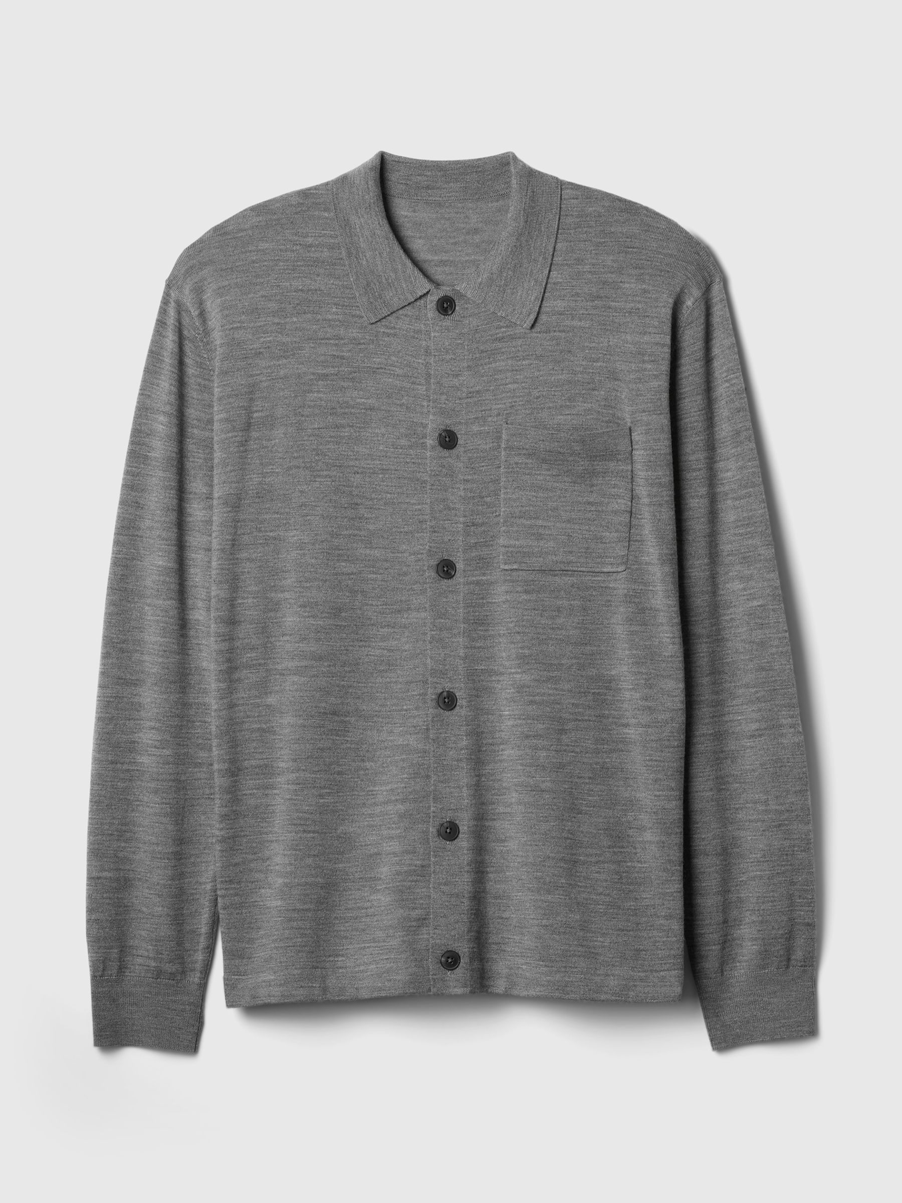 Grey Merino Wool Long Sleeve Button Shirt - Image 4 of 5