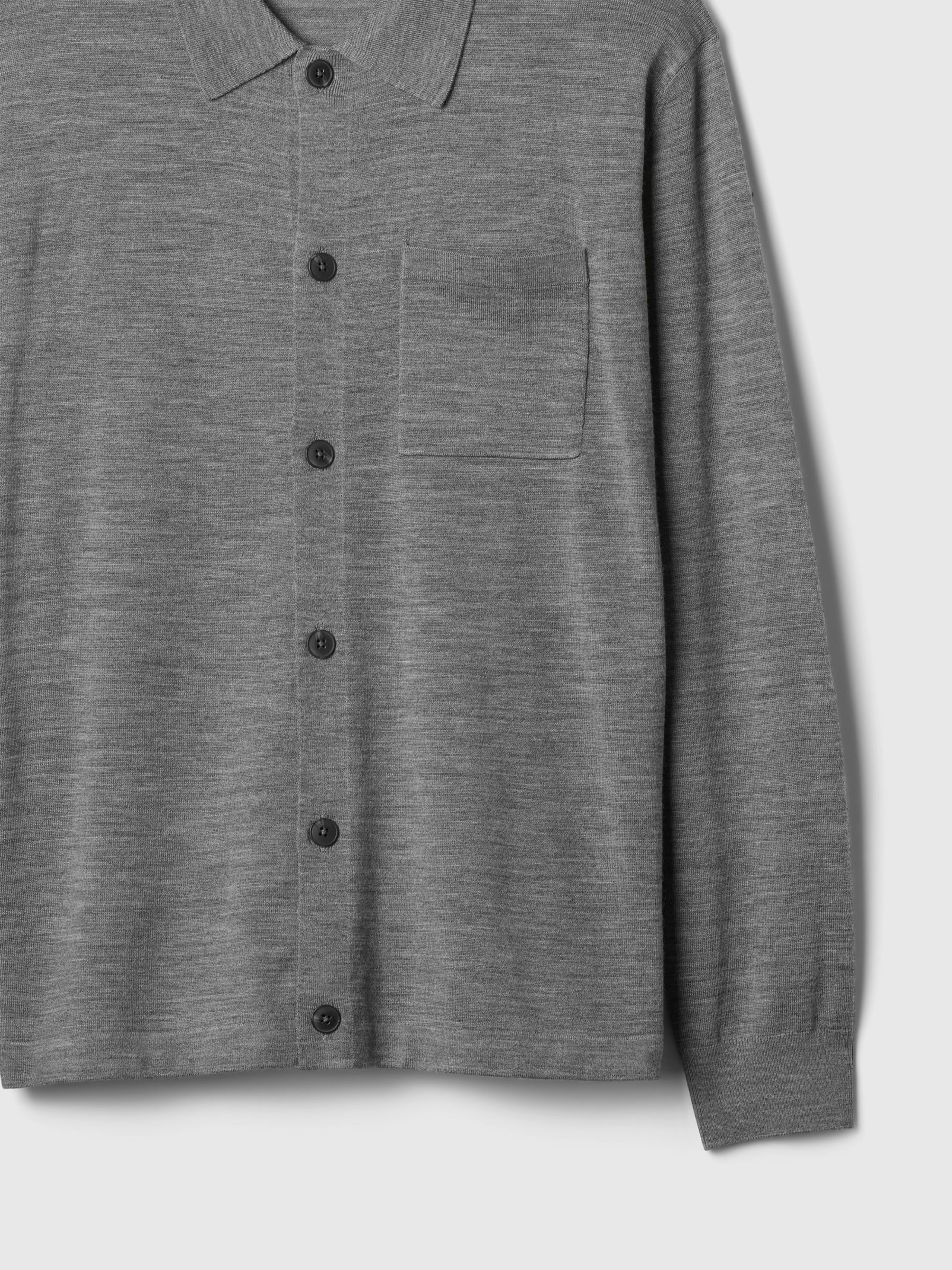 Grey Merino Wool Long Sleeve Button Shirt - Image 5 of 5
