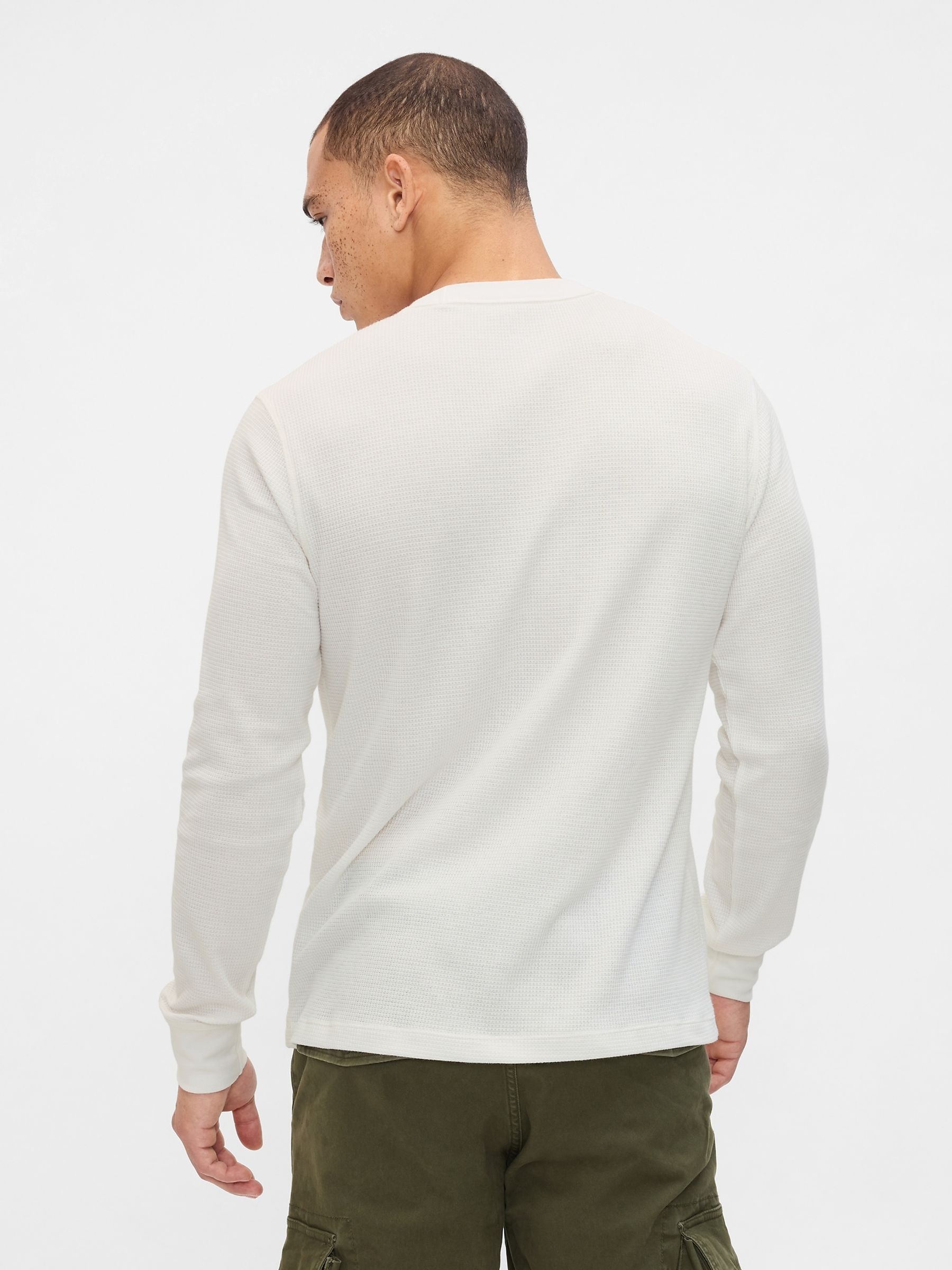 White Textured Waffle Knit Long Sleeve Crew Neck T-Shirt - Image 2 of 4