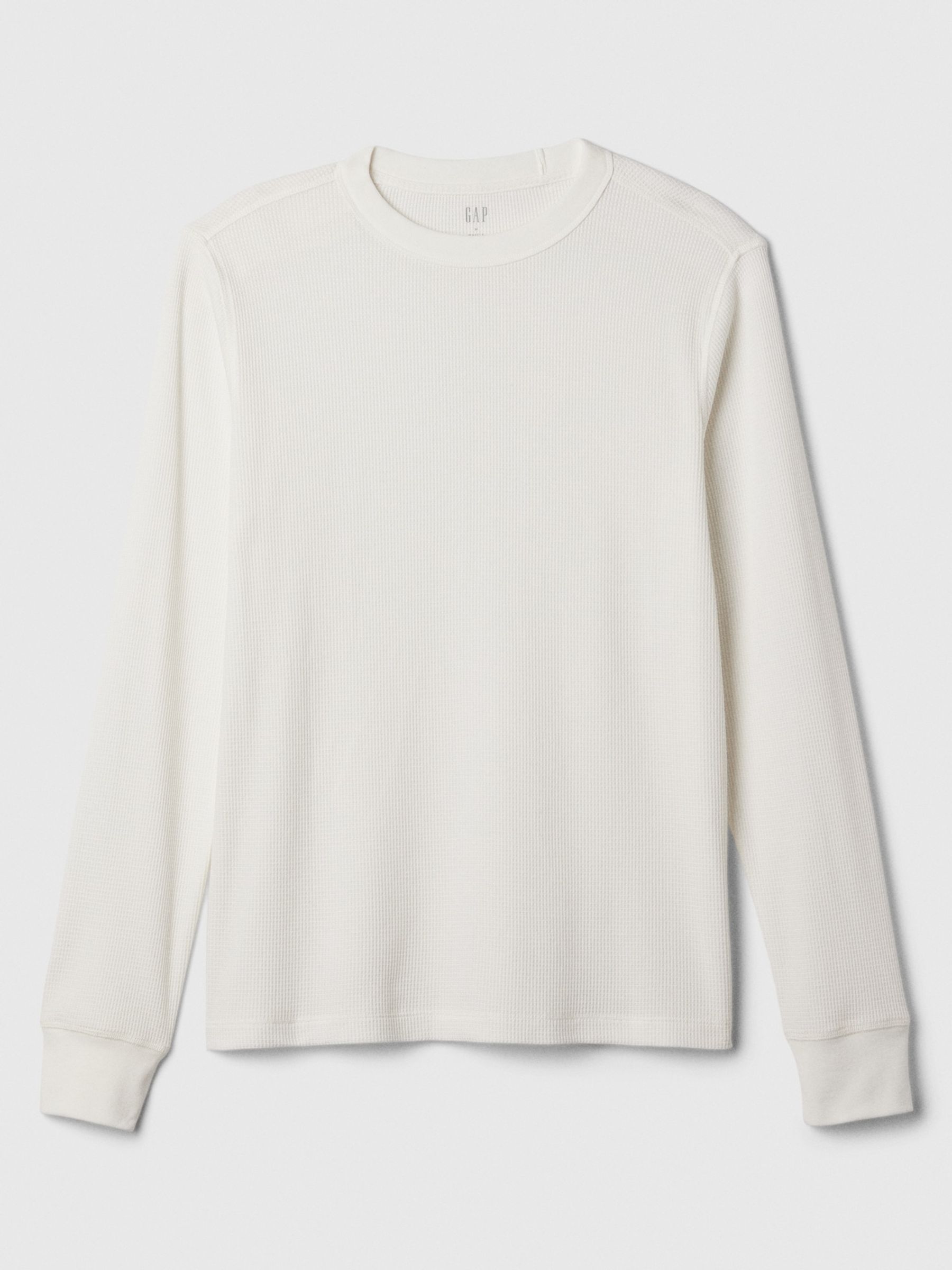 White Textured Waffle Knit Long Sleeve Crew Neck T-Shirt - Image 4 of 4