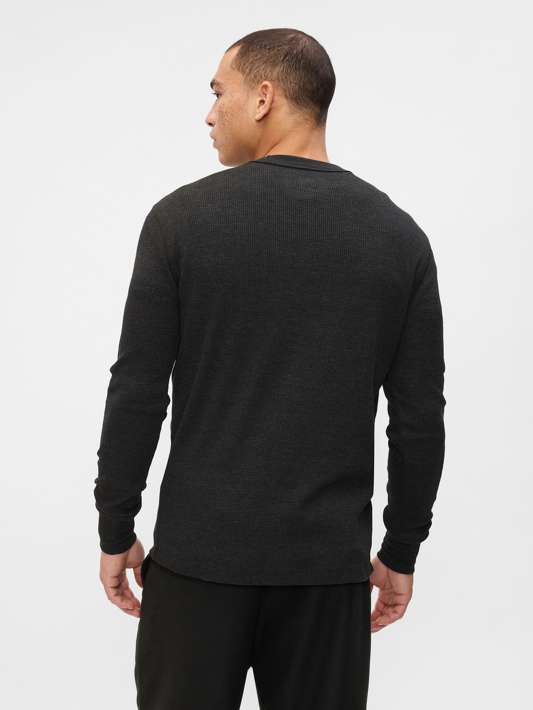 Dark Grey Textured Waffle Knit Long Sleeve Crew Neck T-Shirt - Image 2 of 4