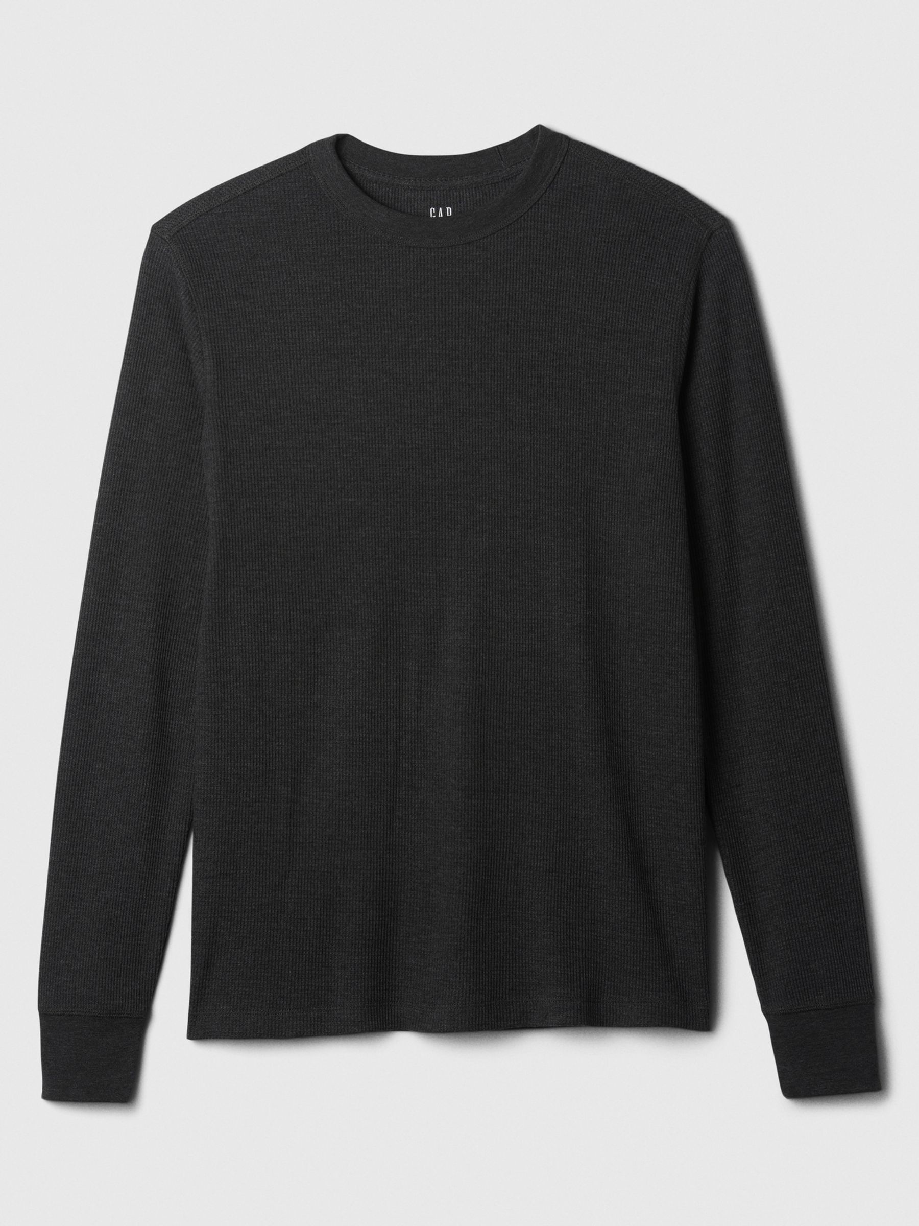 Dark Grey Textured Waffle Knit Long Sleeve Crew Neck T-Shirt - Image 4 of 4