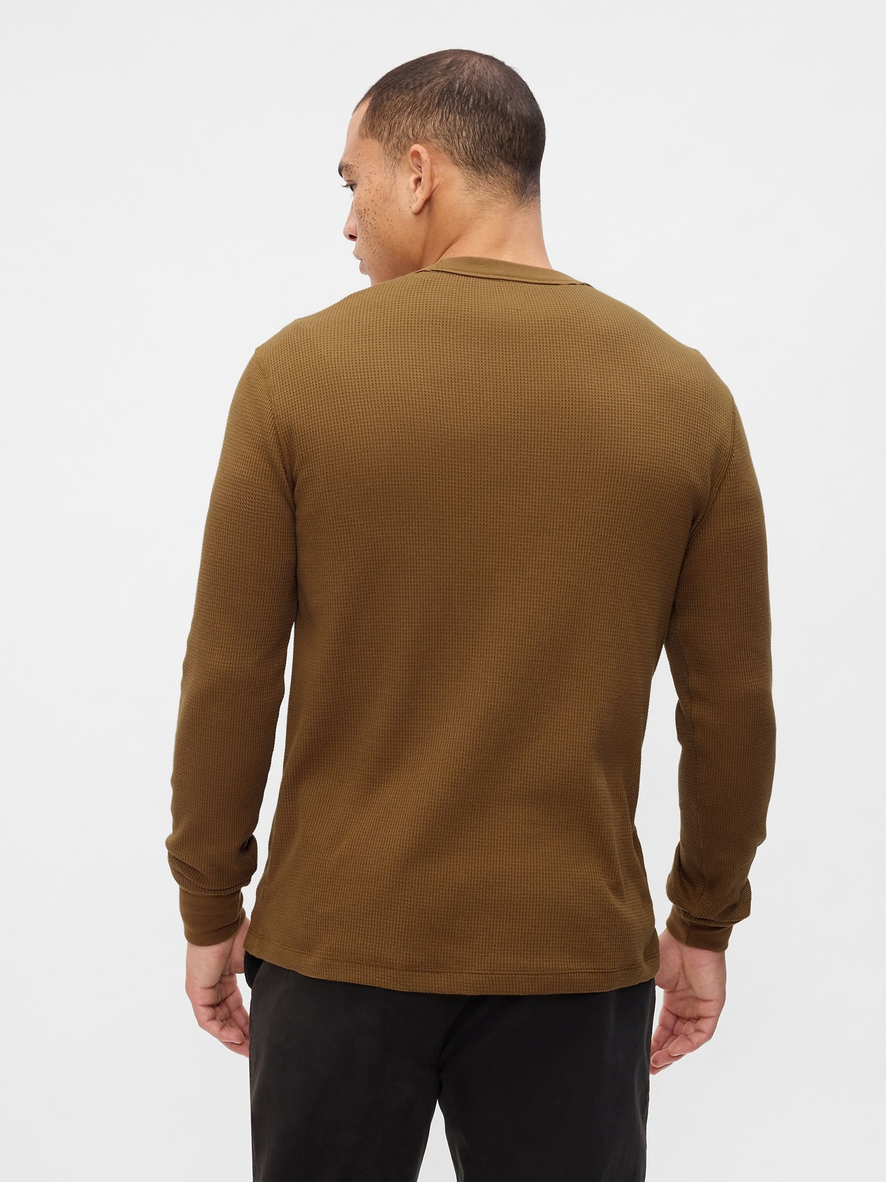 Brown Textured Waffle Knit Long Sleeve Crew Neck T-Shirt - Image 1 of 4