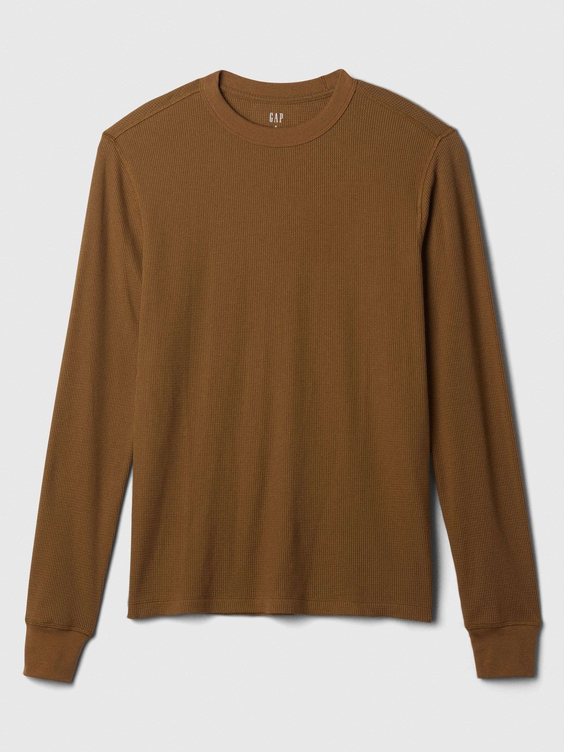 Brown Textured Waffle Knit Long Sleeve Crew Neck T-Shirt - Image 3 of 4