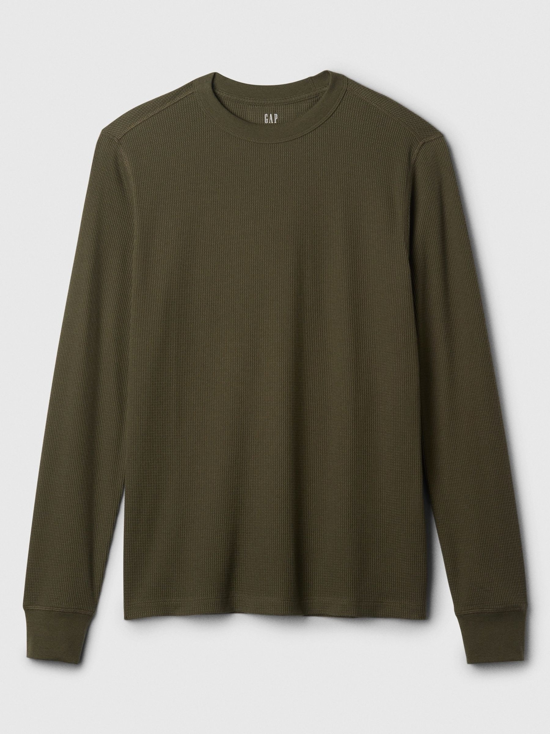 Green Textured Waffle Knit Long Sleeve Crew Neck T-Shirt - Image 4 of 4