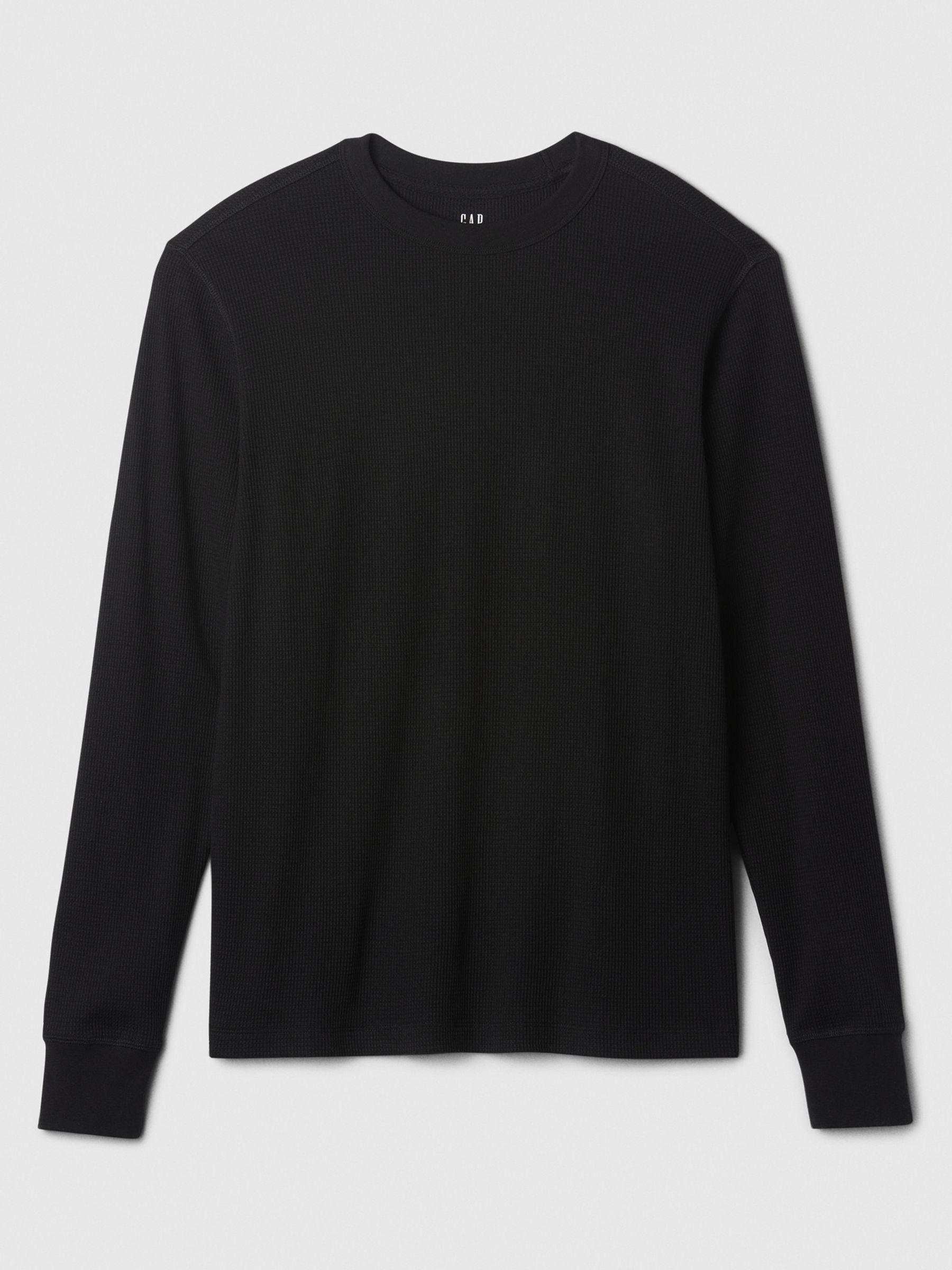 Black Textured Waffle Knit Long Sleeve Crew Neck T-Shirt - Image 3 of 4