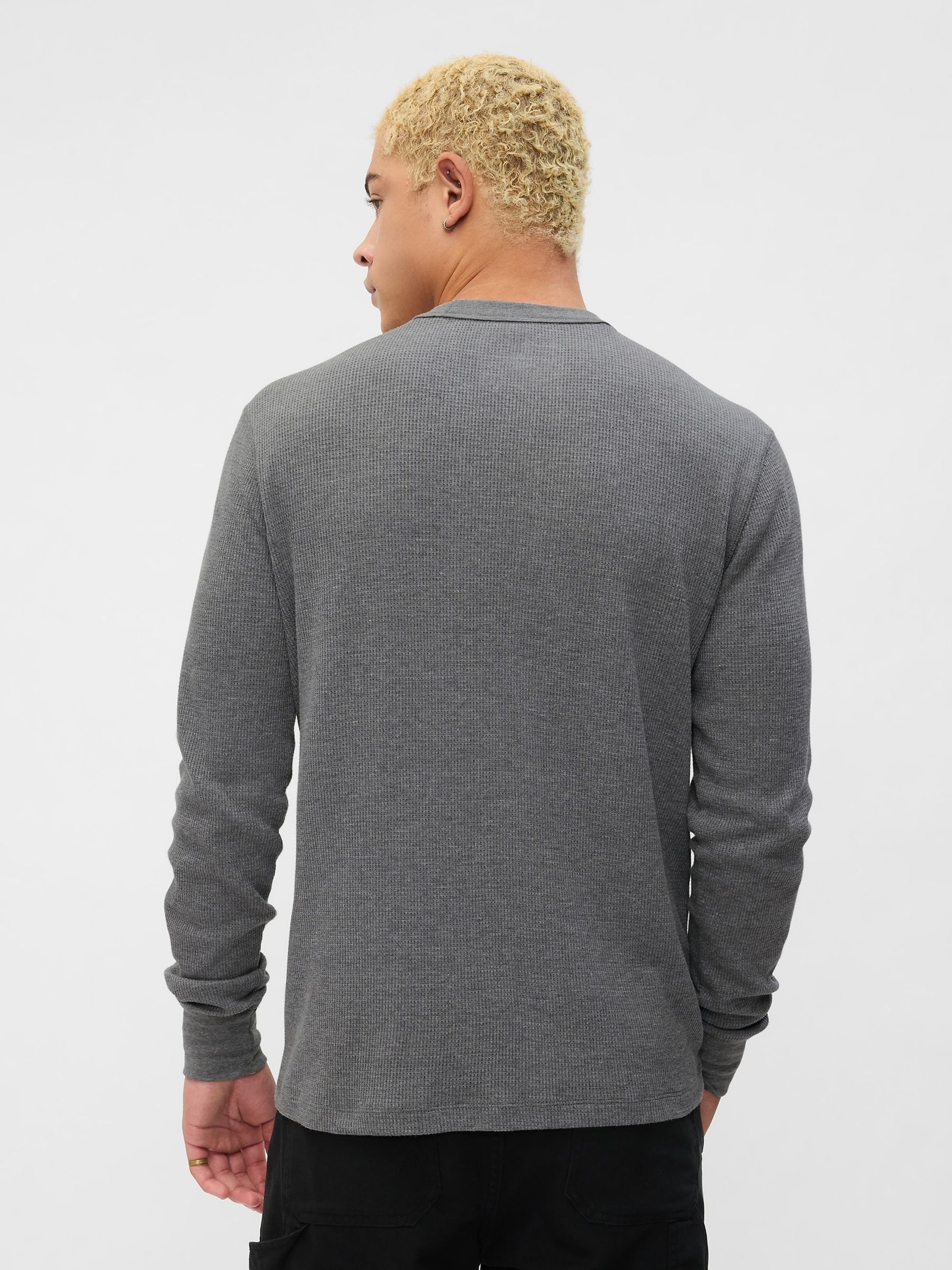 Grey Textured Waffle Knit Long Sleeve Crew Neck T-Shirt - Image 2 of 4