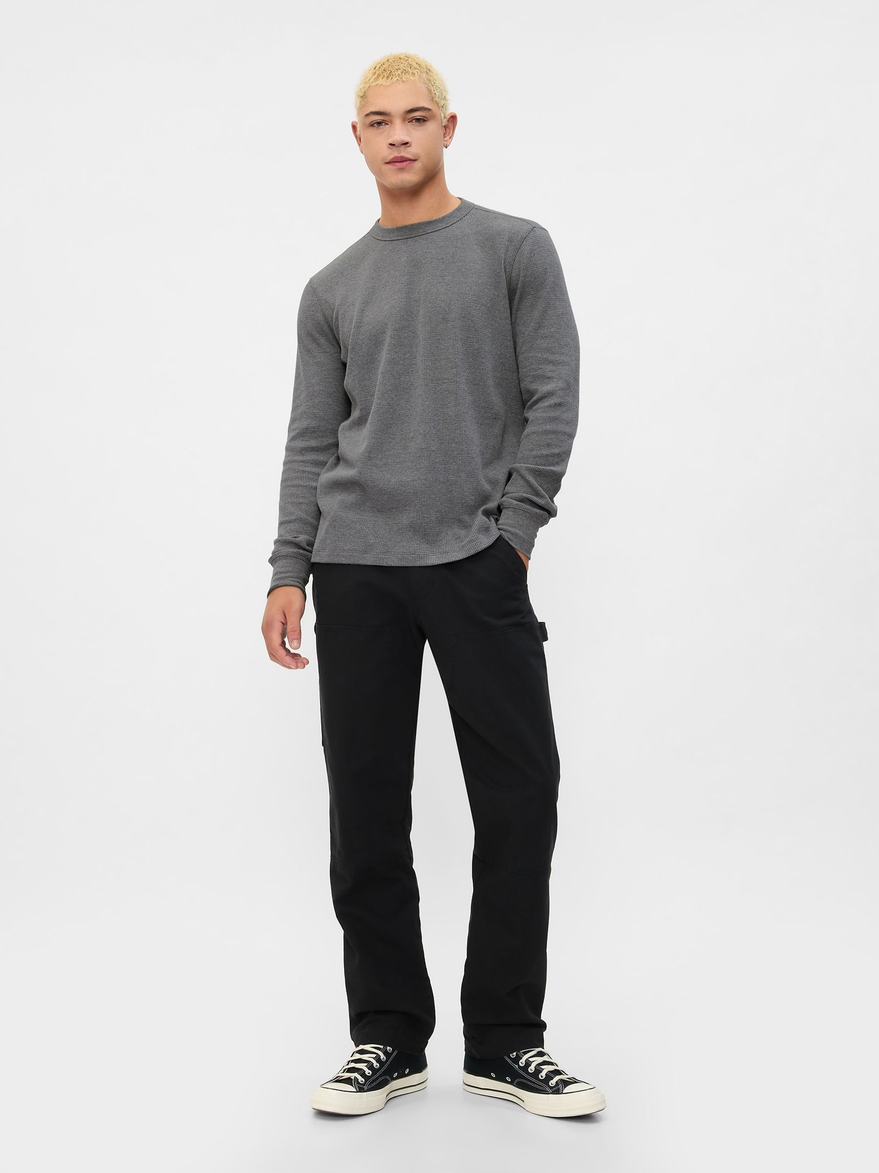Grey Textured Waffle Knit Long Sleeve Crew Neck T-Shirt - Image 3 of 4
