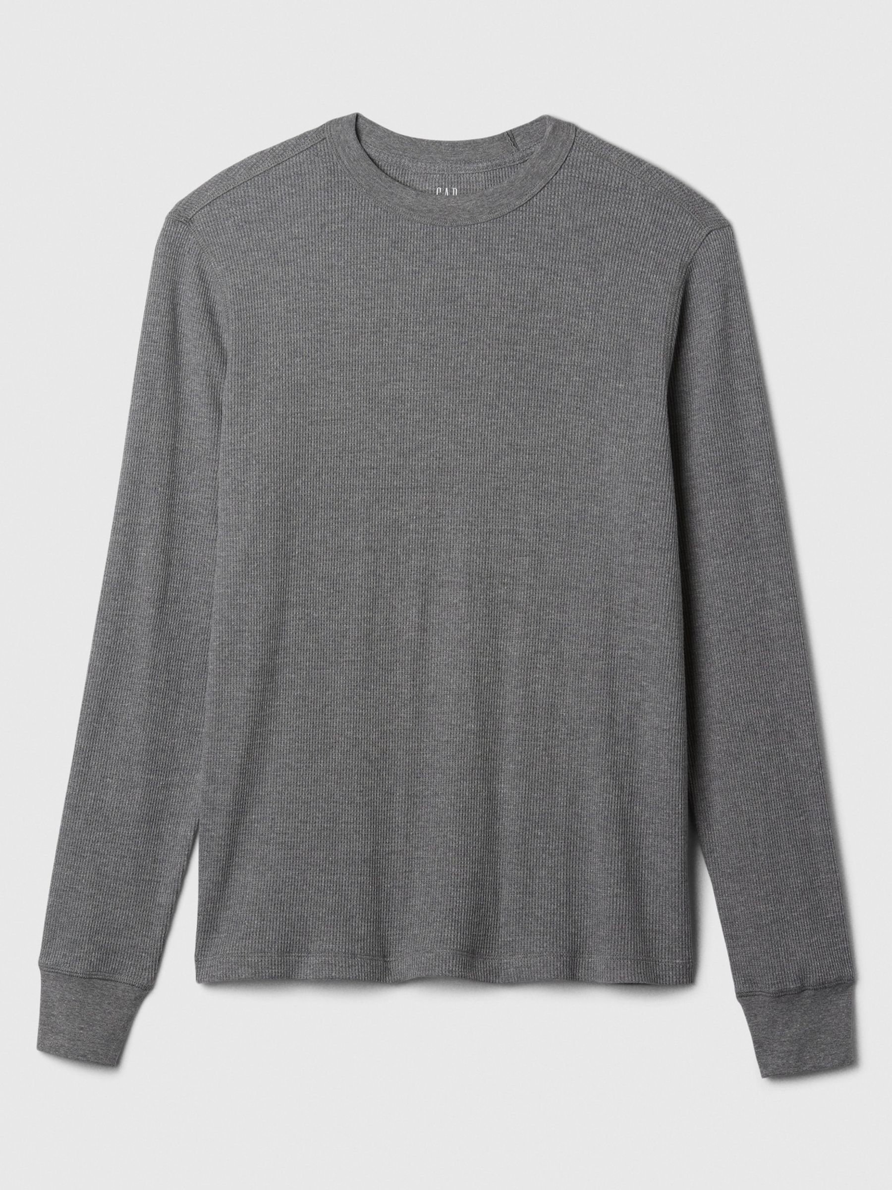 Grey Textured Waffle Knit Long Sleeve Crew Neck T-Shirt - Image 4 of 4