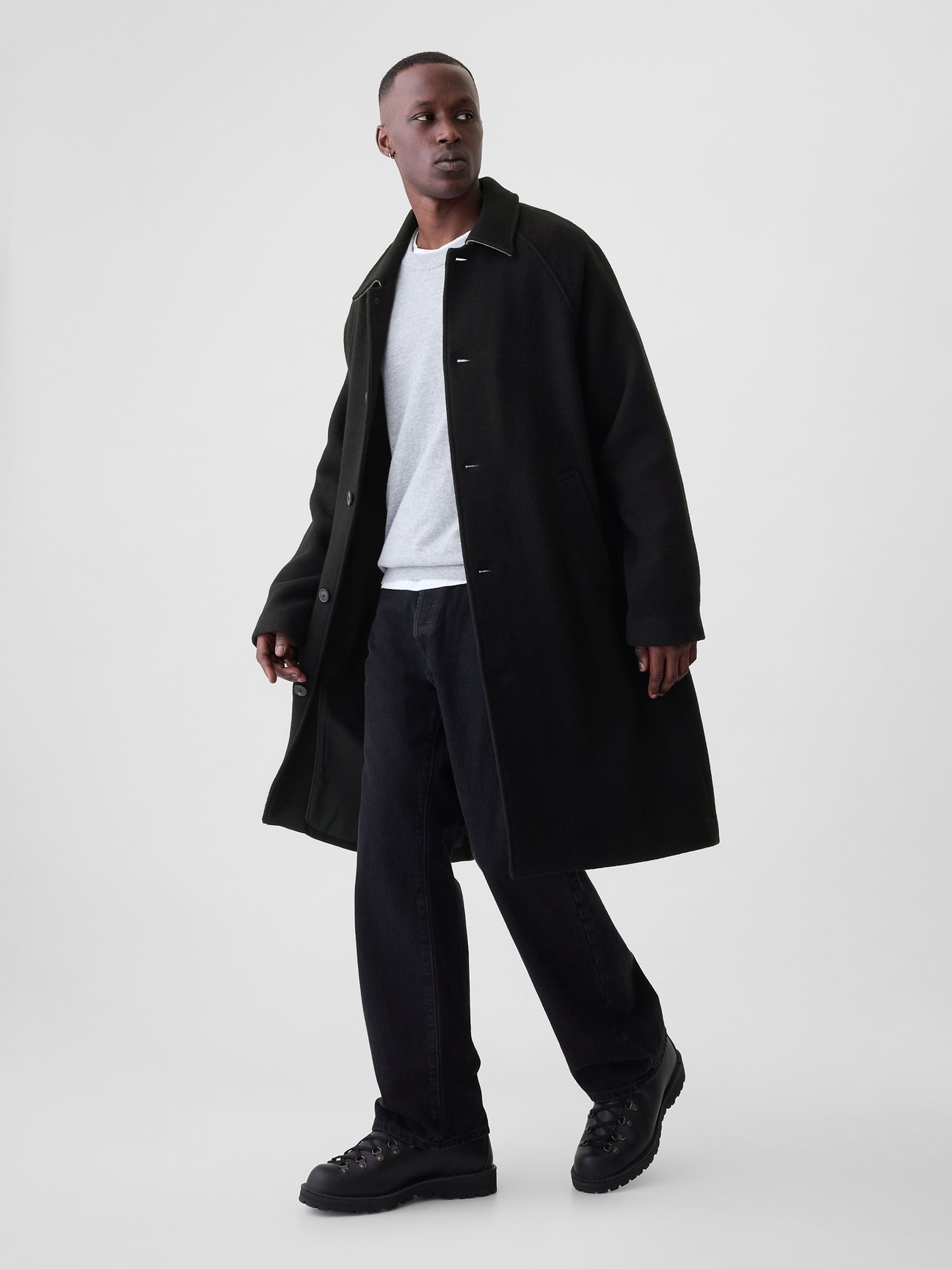 Black Oversized Wool-Blend Coat - Image 2 of 5