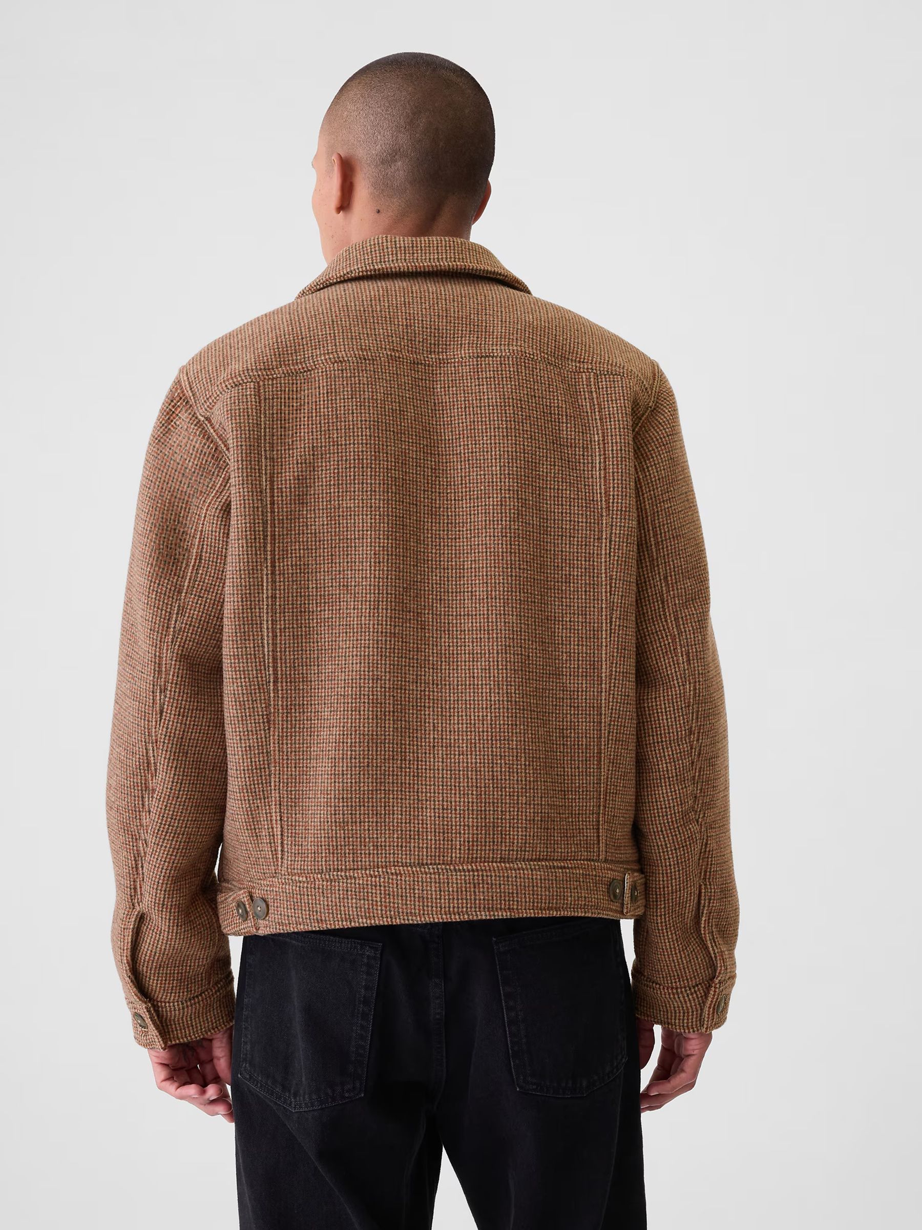 Brown Wool Houndstooth Trucker Jacket - Image 2 of 5