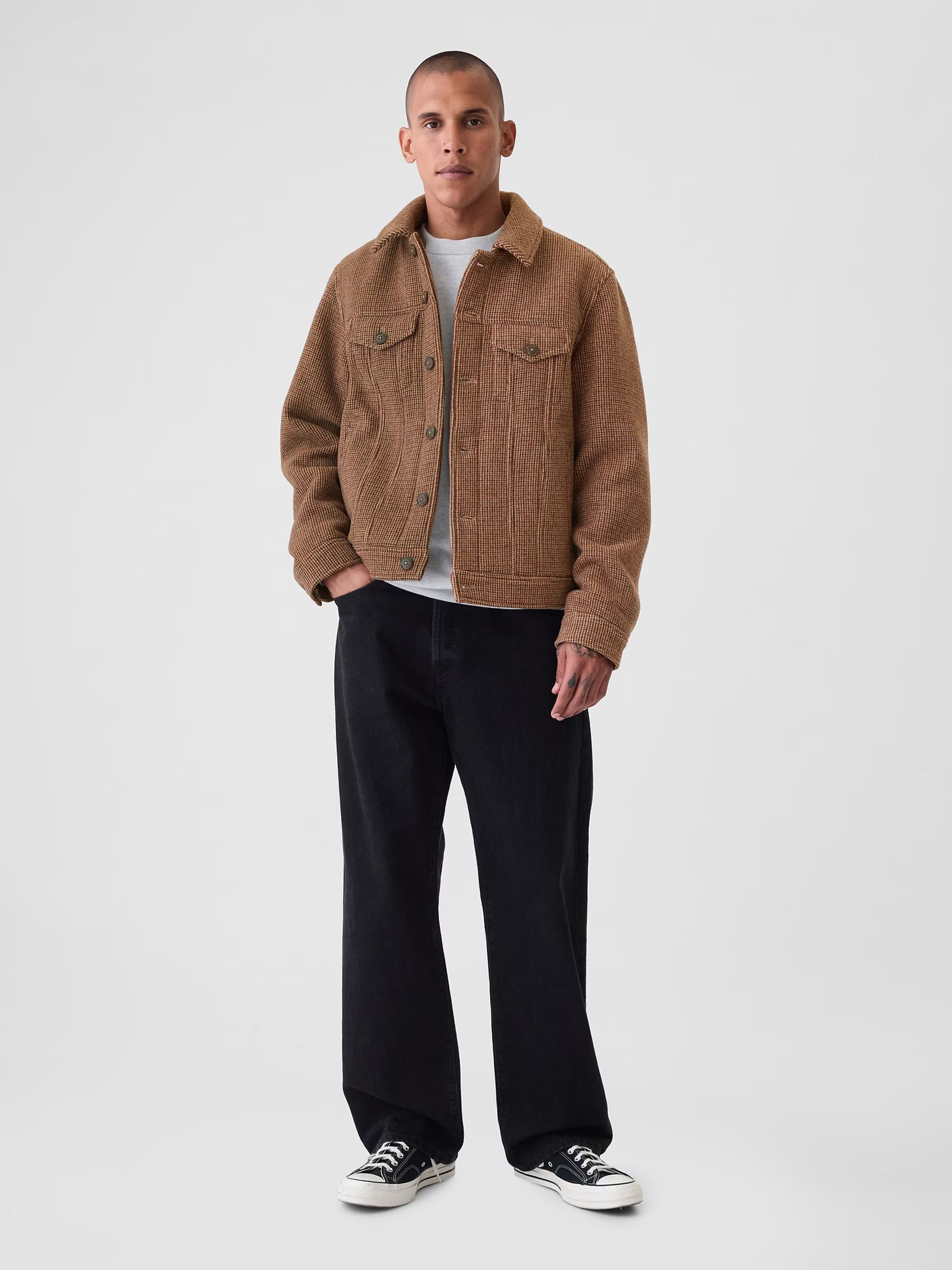 Brown Wool Houndstooth Trucker Jacket - Image 3 of 5