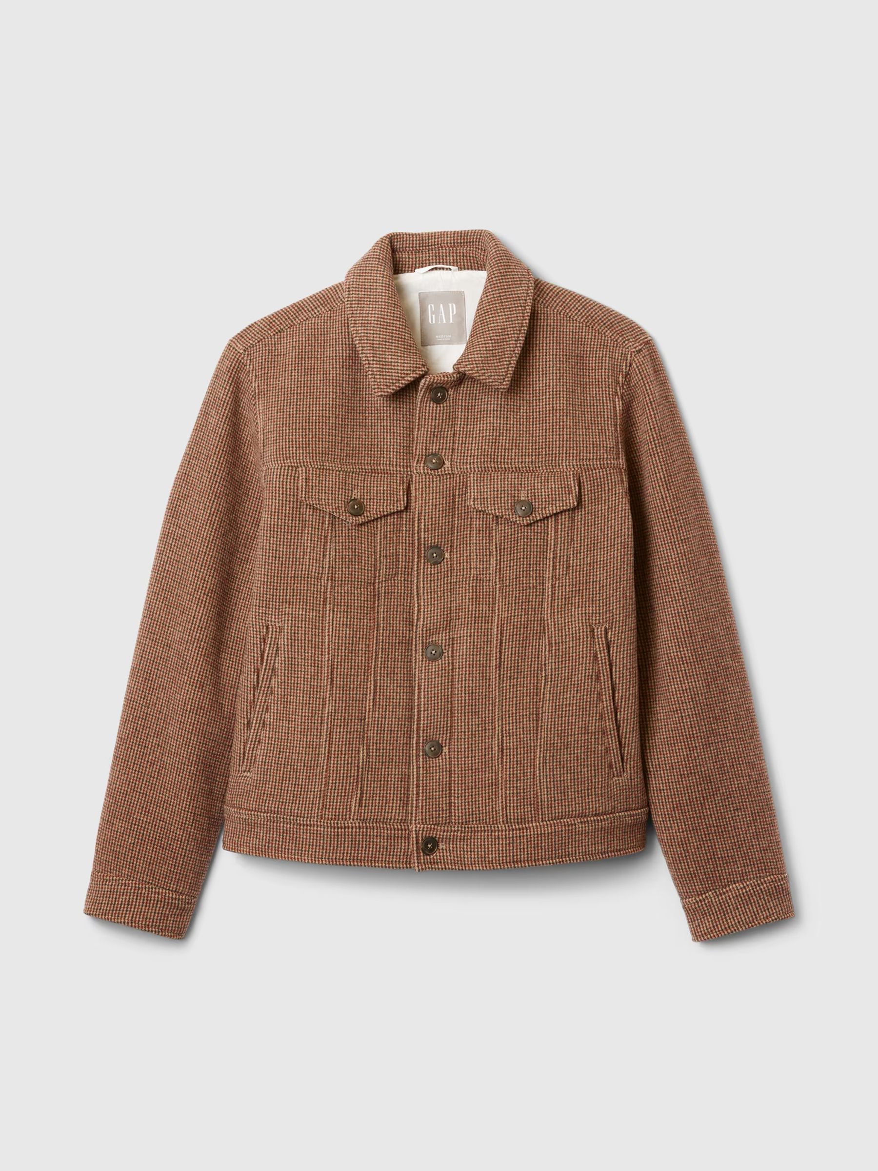 Brown Wool Houndstooth Trucker Jacket - Image 4 of 5