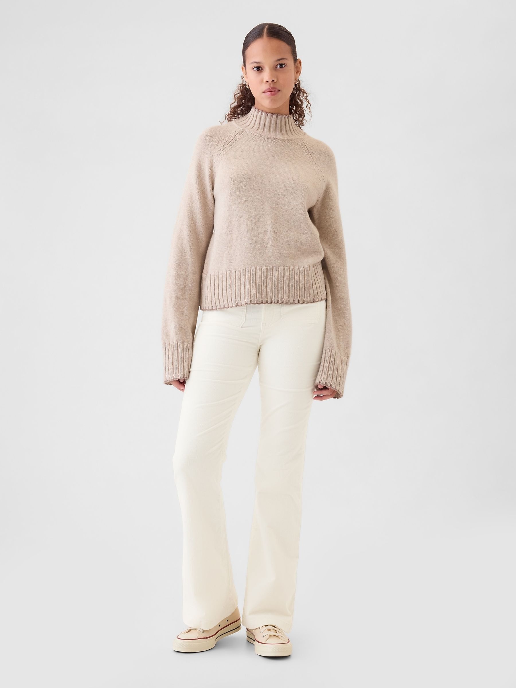 Beige High Waisted Corduroy 70s Flare Trousers Gap