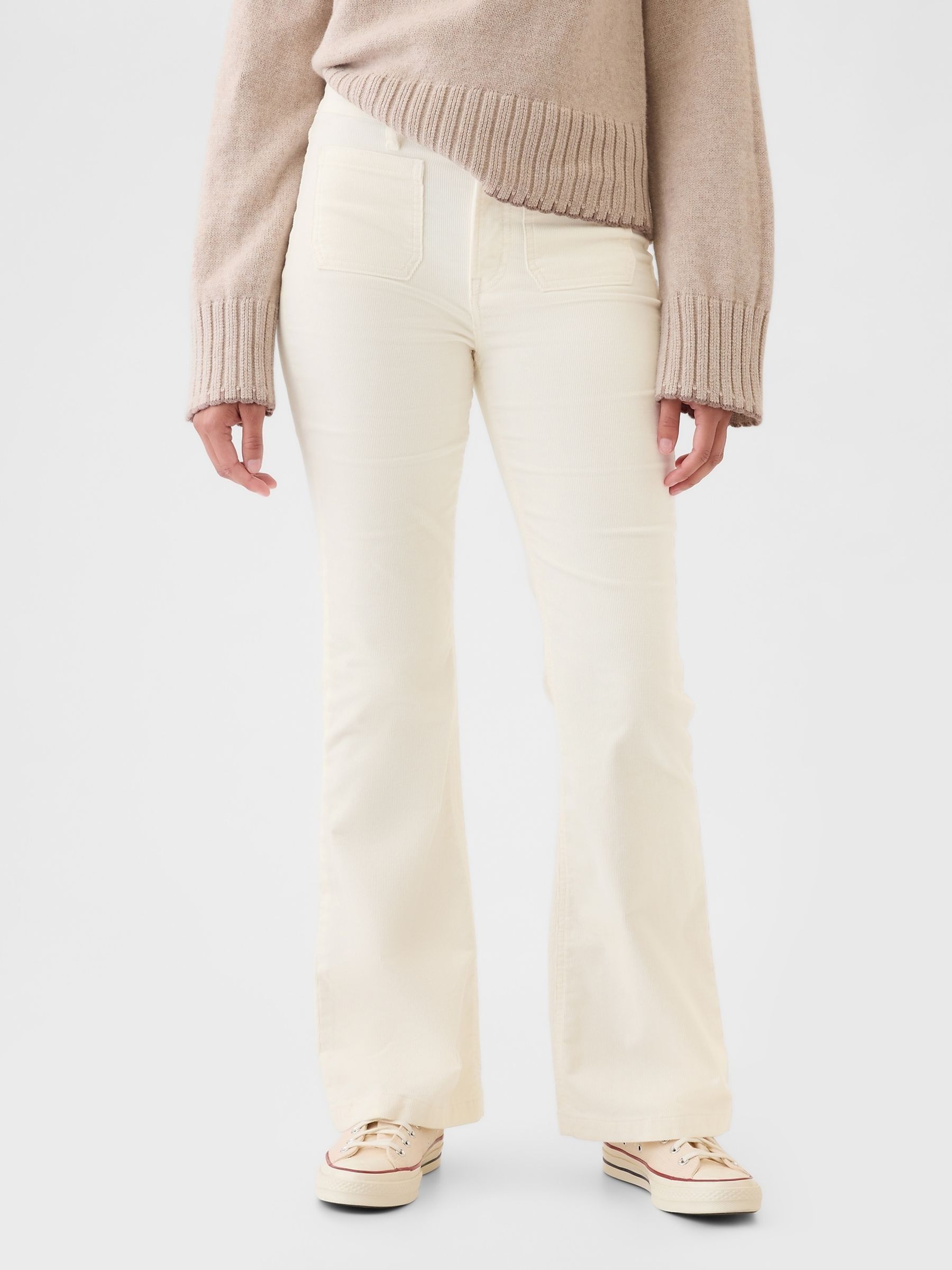 Beige High Waisted Corduroy 70s Flare Trousers - Image 2 of 6