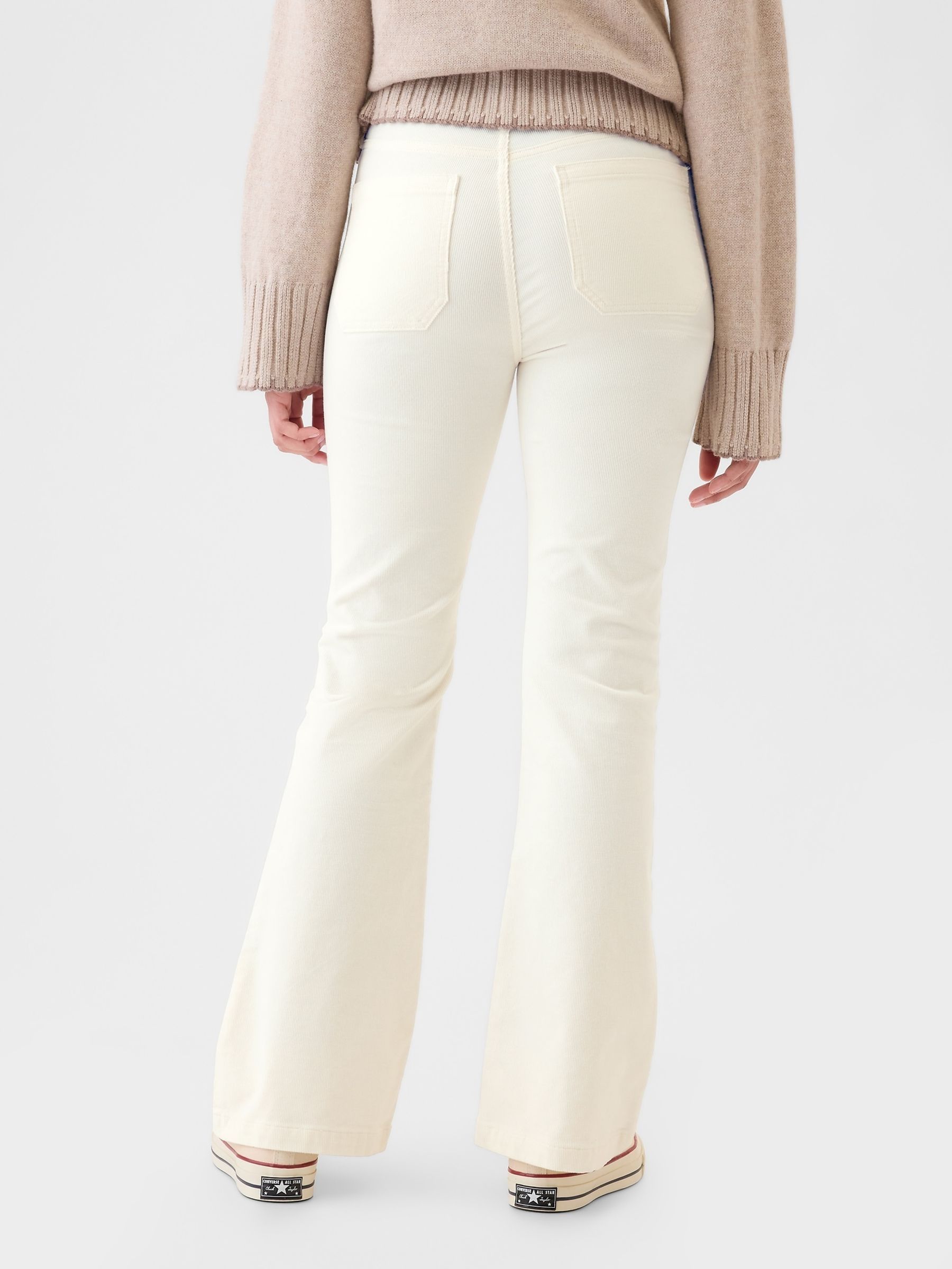 Beige High Waisted Corduroy 70s Flare Trousers - Image 3 of 6