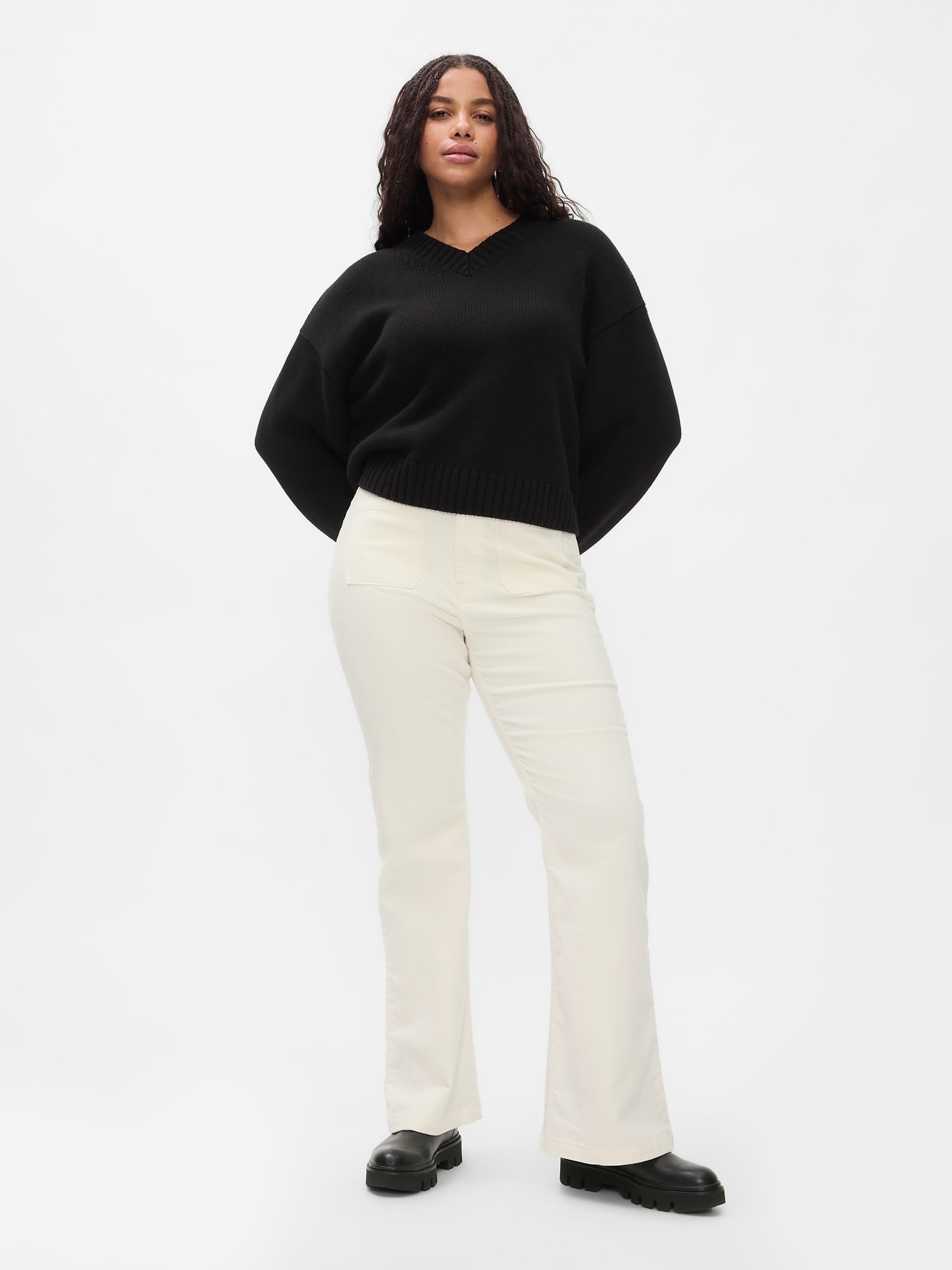 Beige High Waisted Corduroy 70s Flare Trousers - Image 5 of 6