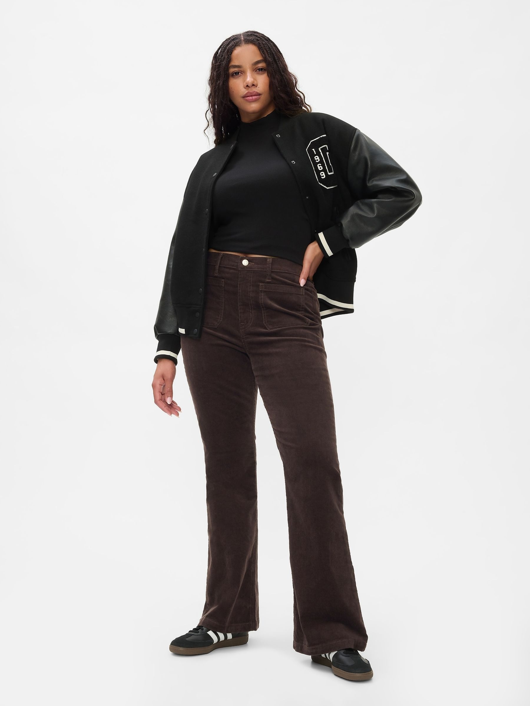 Brown High Waisted Corduroy 70s Flare Trousers - Image 1 of 6