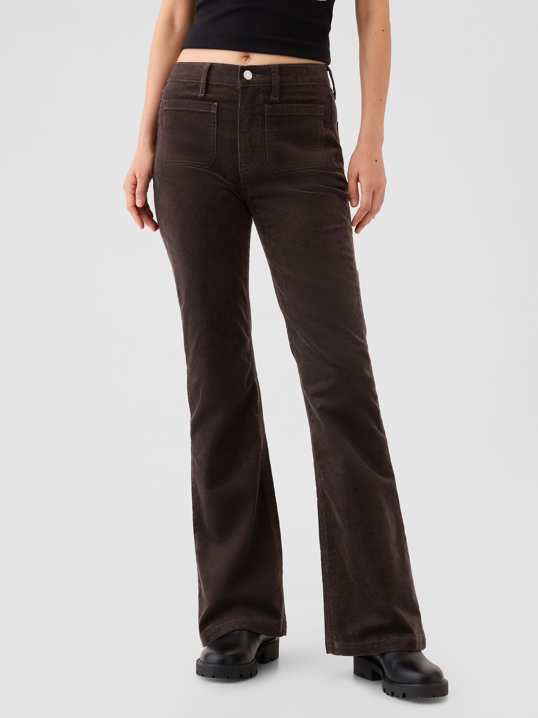 Brown High Waisted Corduroy 70s Flare Trousers - Image 2 of 6