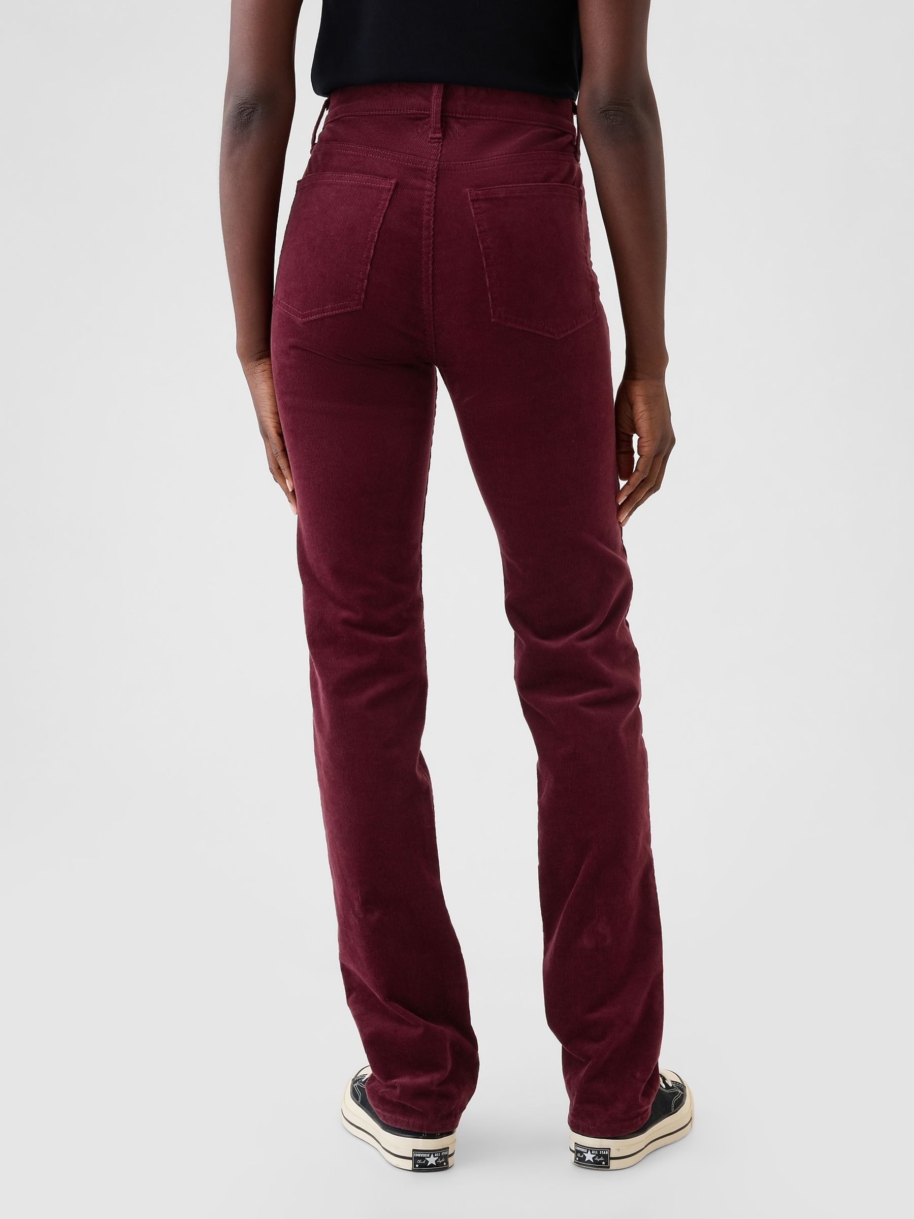 Burgundy Red High Waisted Corduroy 90s Straight Trousers - Image 3 of 6