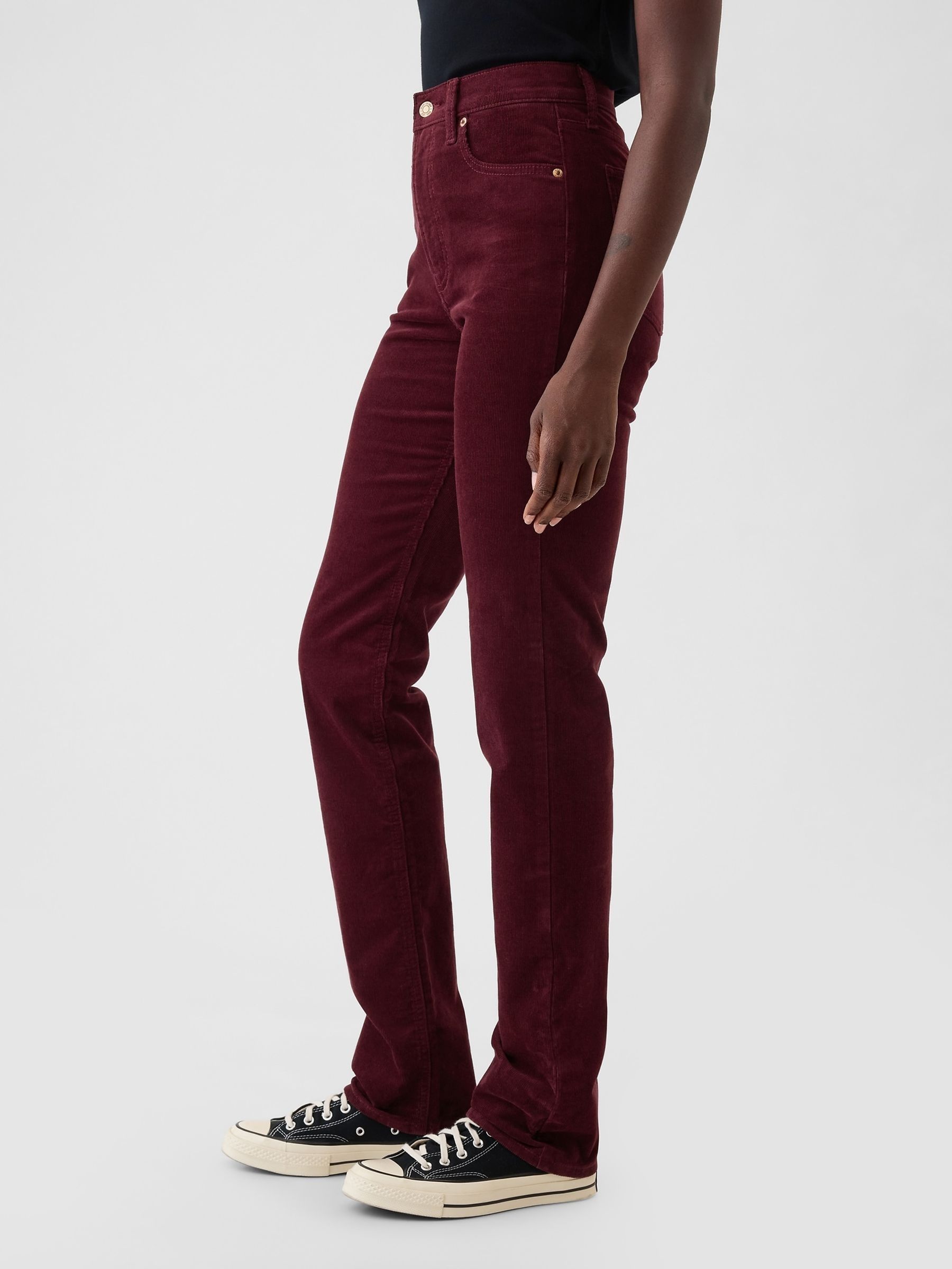Burgundy Red High Waisted Corduroy 90s Straight Trousers - Image 4 of 6