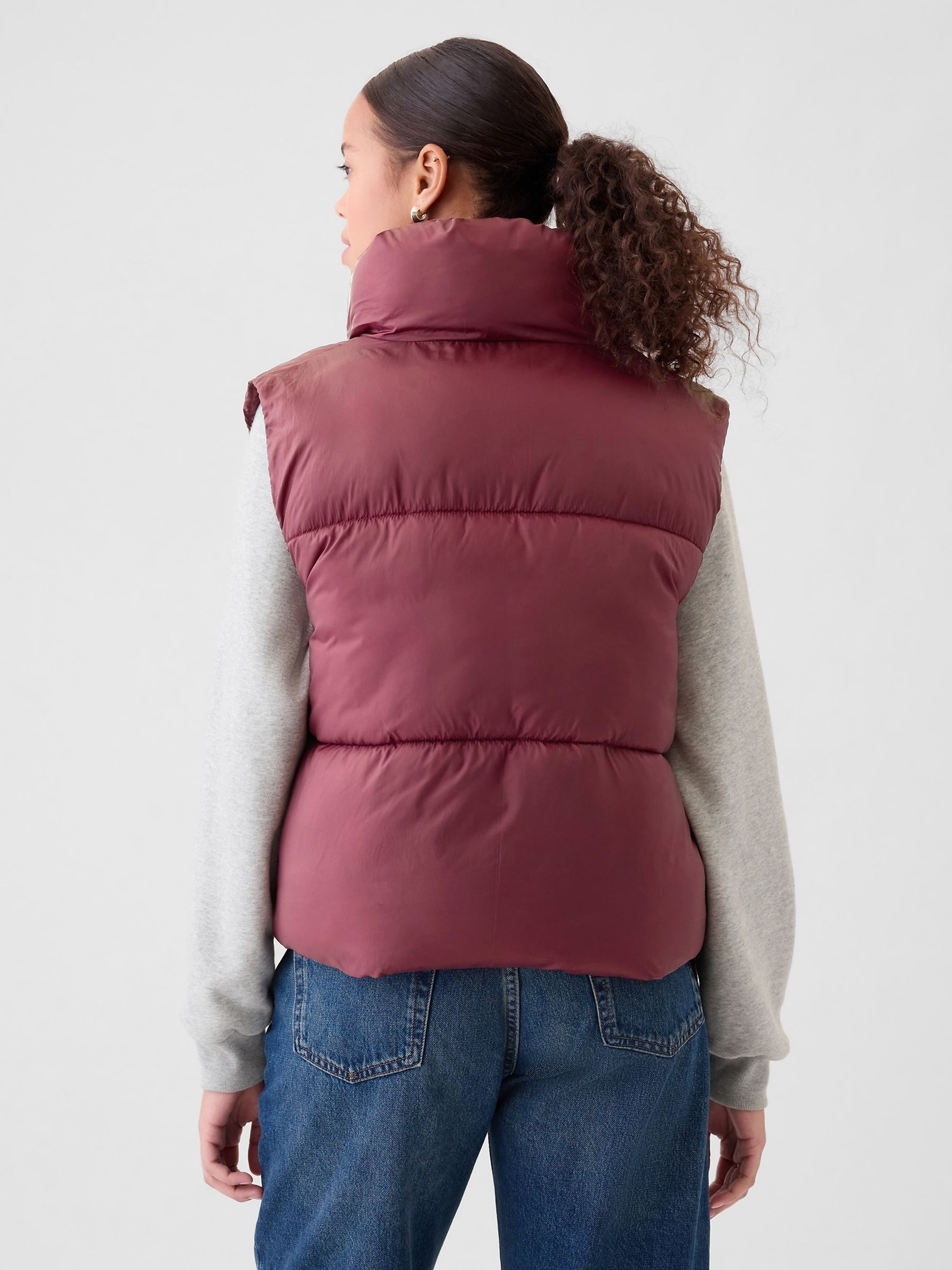 Burgundy Red Logo Cropped Puffer Gilet Jacket - Image 3 of 5