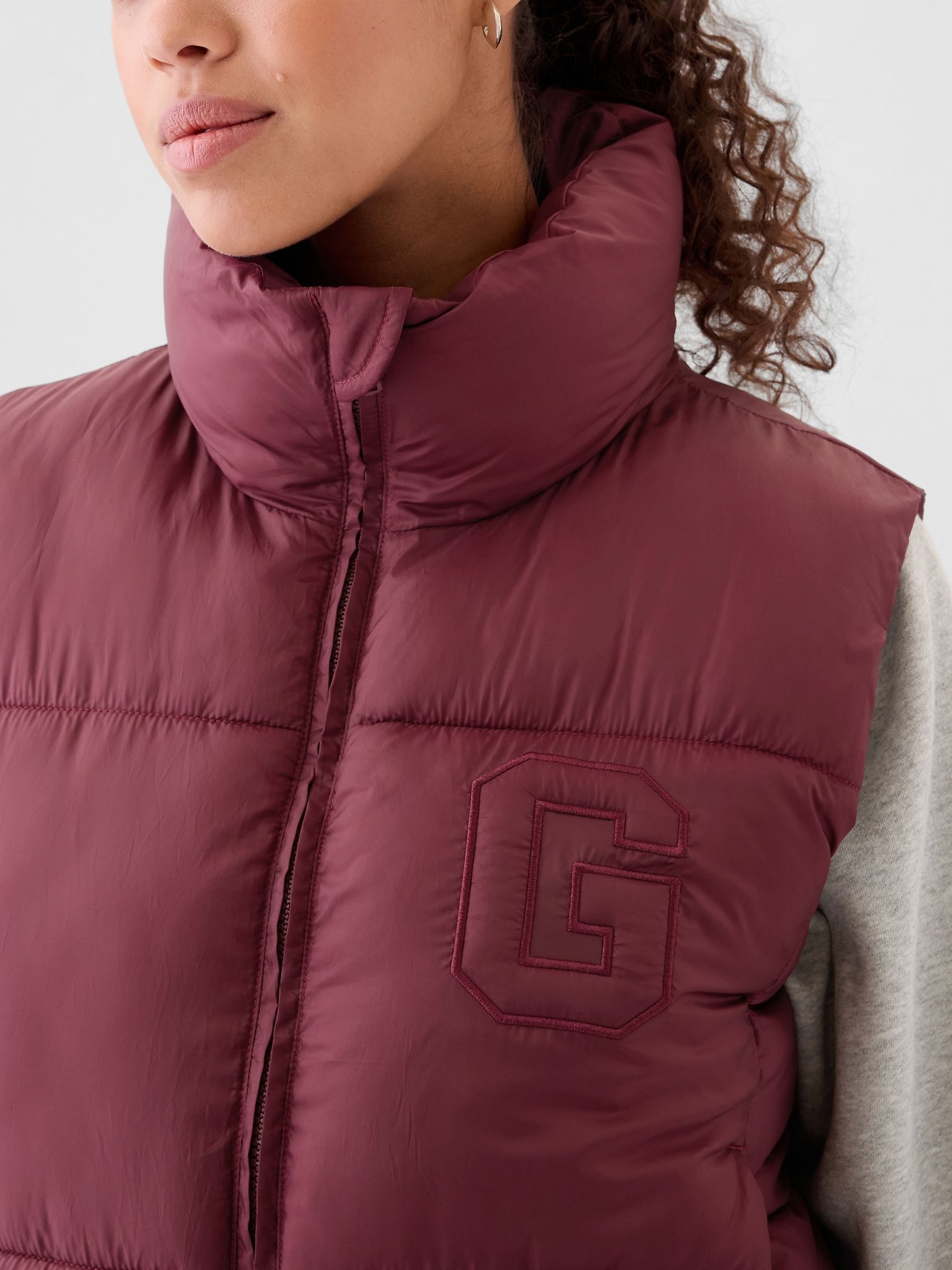 Burgundy Red Logo Cropped Puffer Gilet Jacket - Image 4 of 5