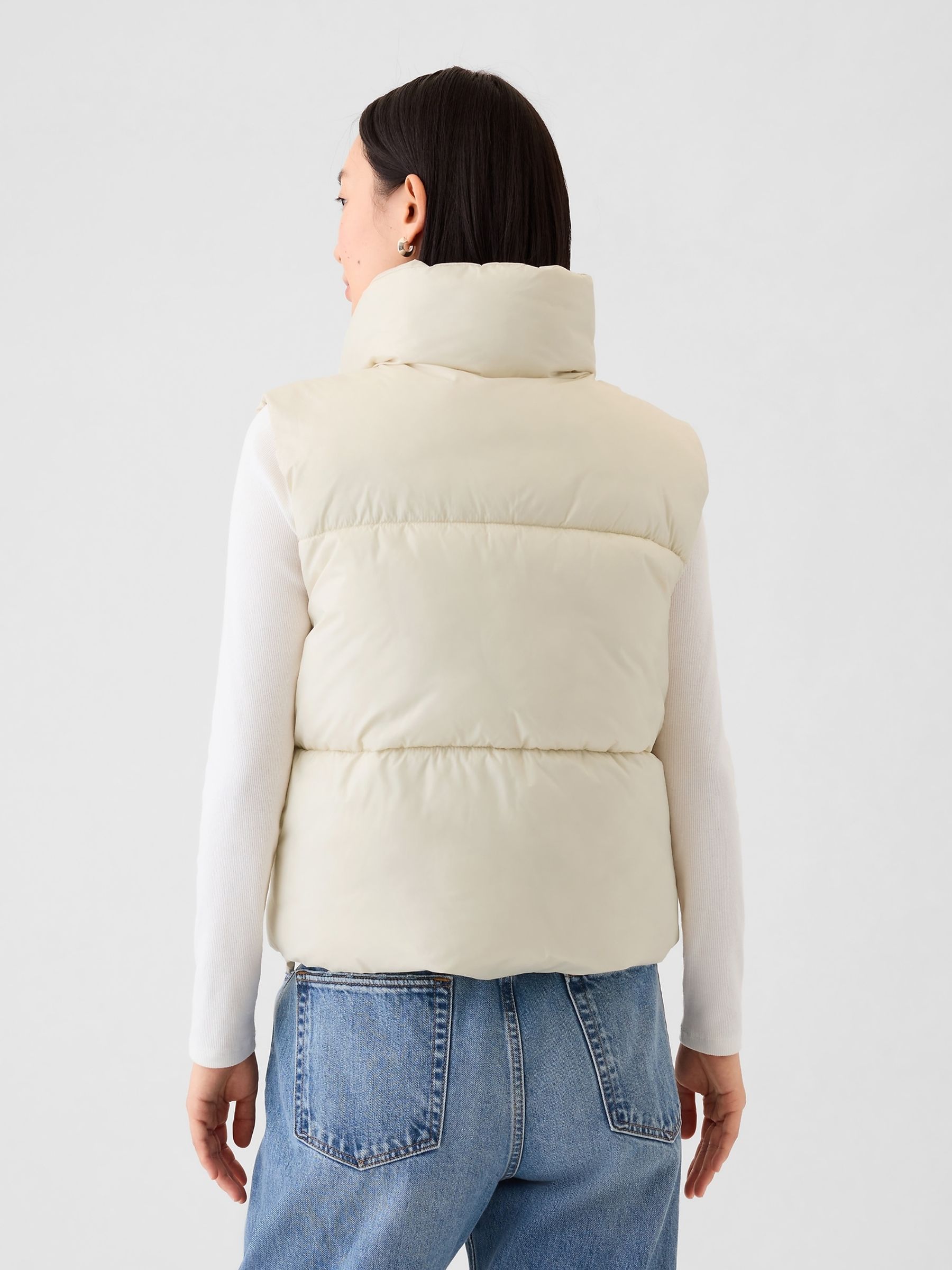 Cream Logo Cropped Puffer Gilet Jacket - Image 2 of 5