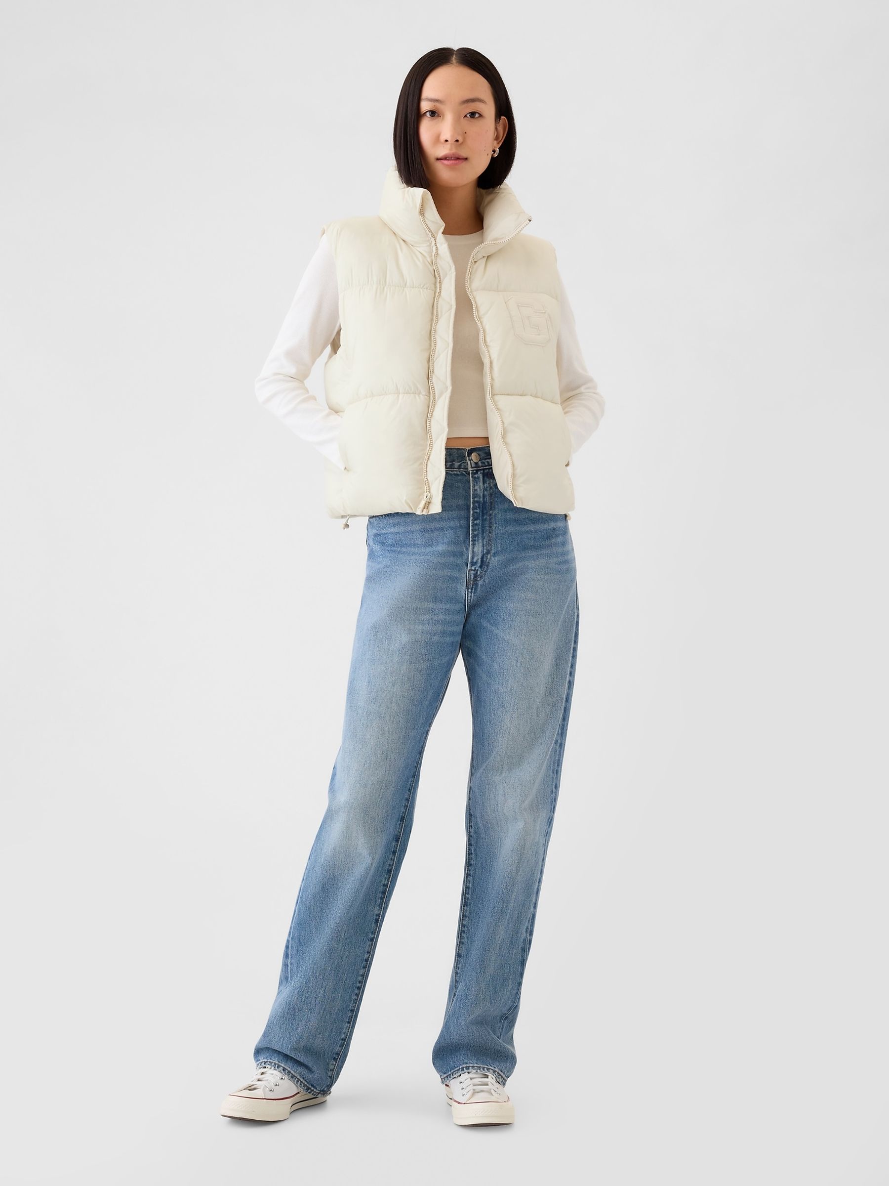 Cream Logo Cropped Puffer Gilet Jacket - Image 3 of 5