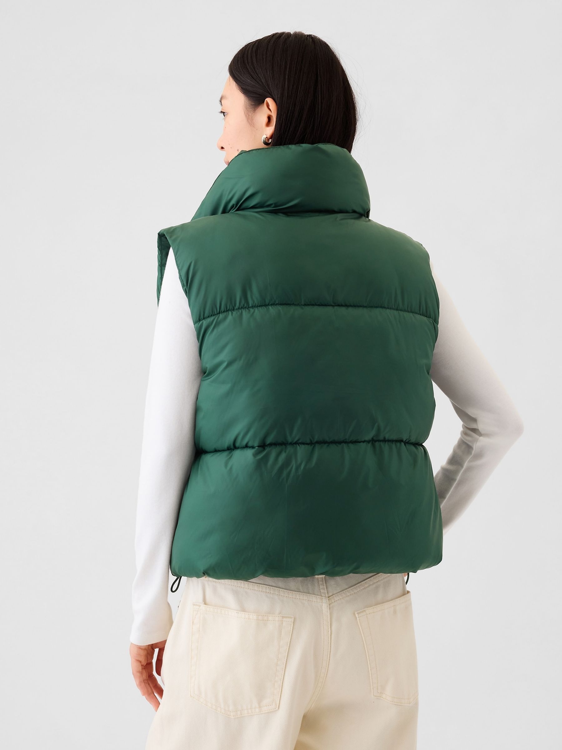 Khaki Green Logo Cropped Puffer Gilet Jacket - Image 2 of 5