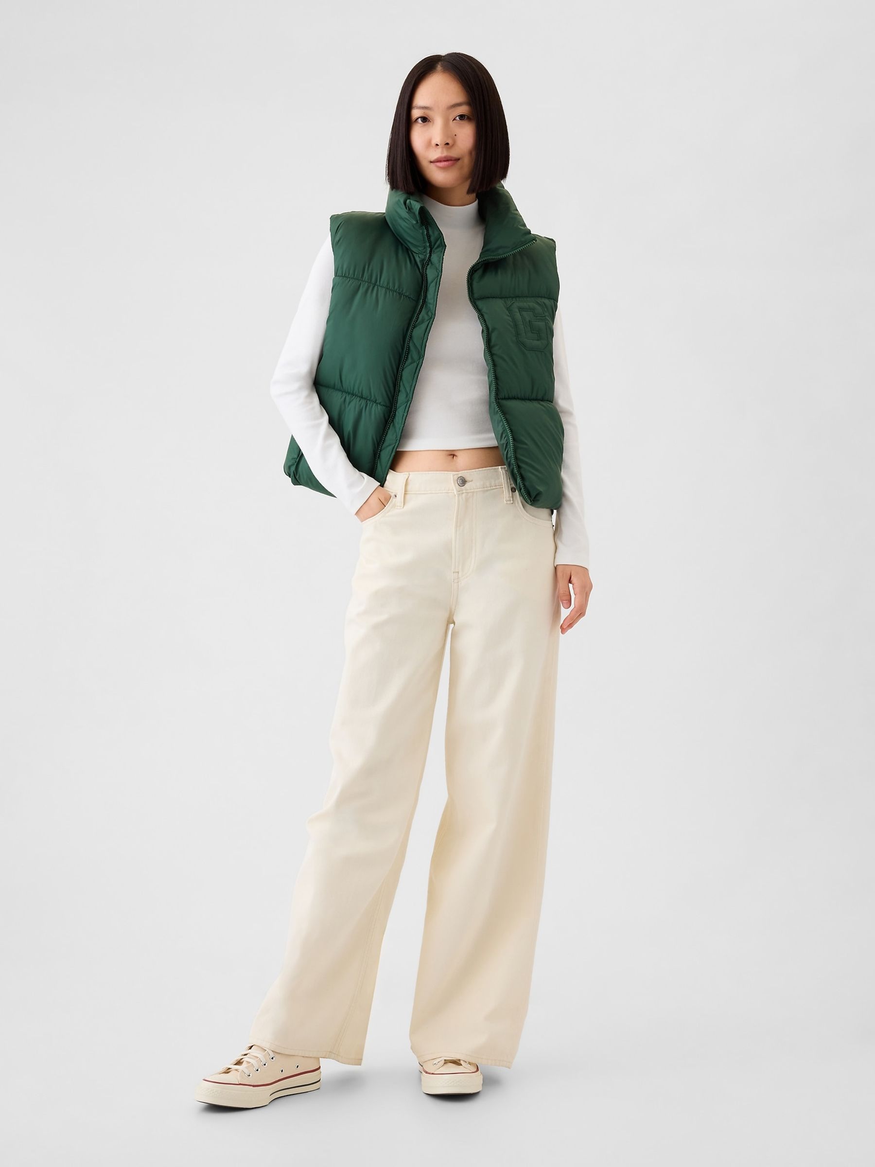 Khaki Green Logo Cropped Puffer Gilet Jacket - Image 3 of 5