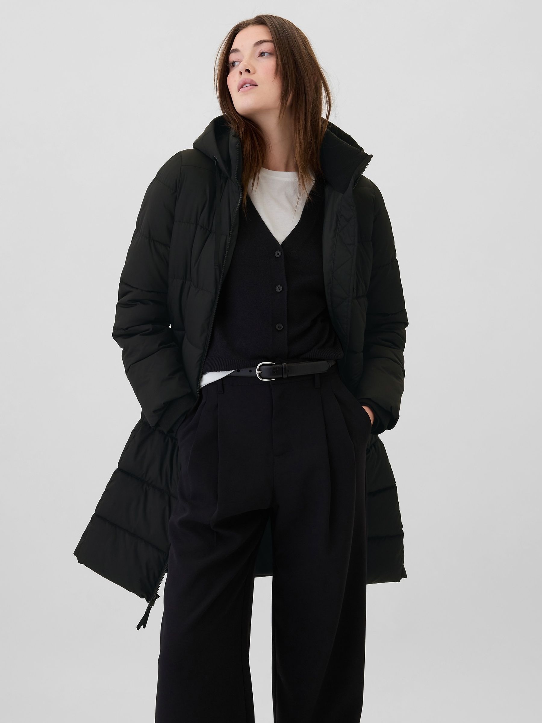 Black Logo Long Puffer Coat - Image 3 of 5