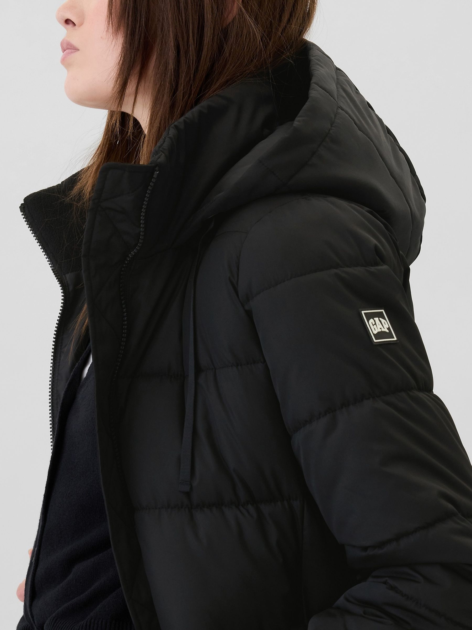 Black Logo Long Puffer Coat - Image 4 of 5