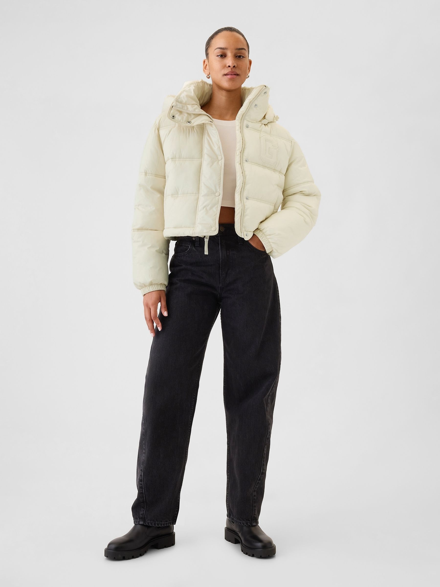 Cream Logo Heavyweight Puffer Coat - Image 3 of 6