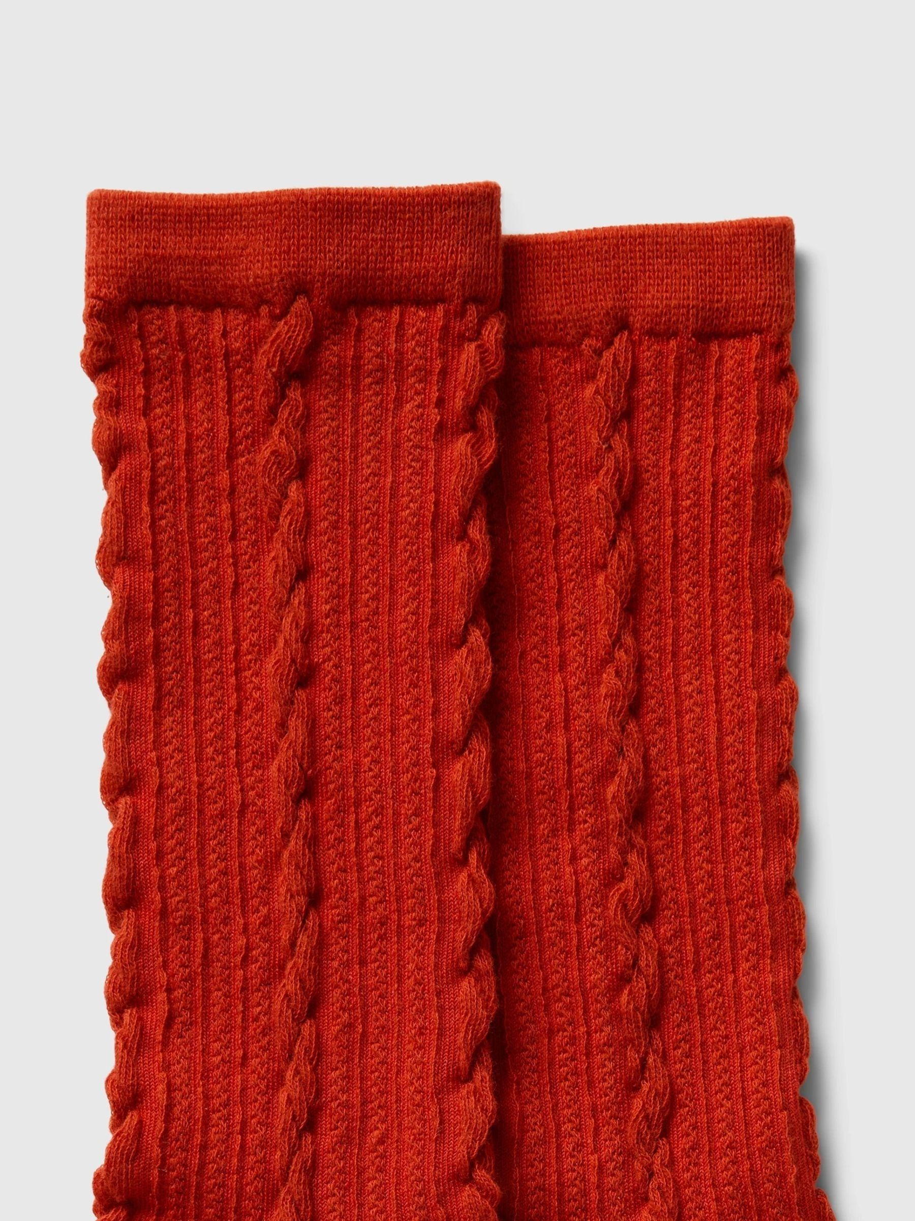 Red Twisted-Knit Crew Socks - Image 2 of 2