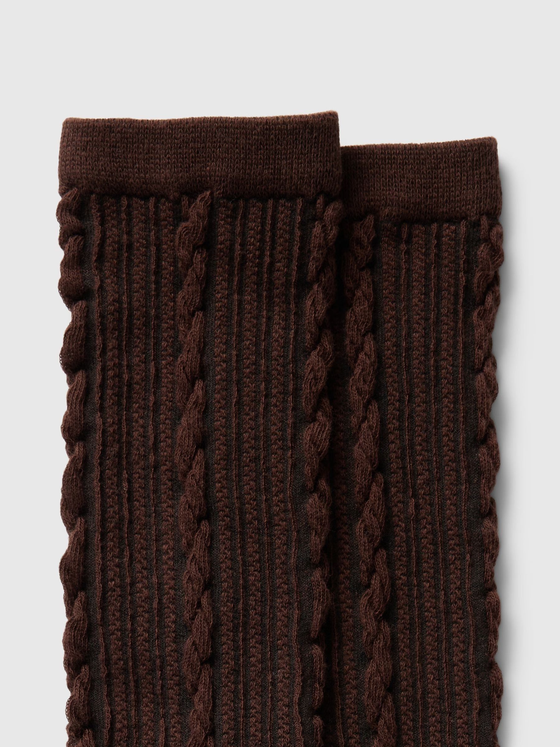Brown Twisted-Knit Crew Socks - Image 2 of 2