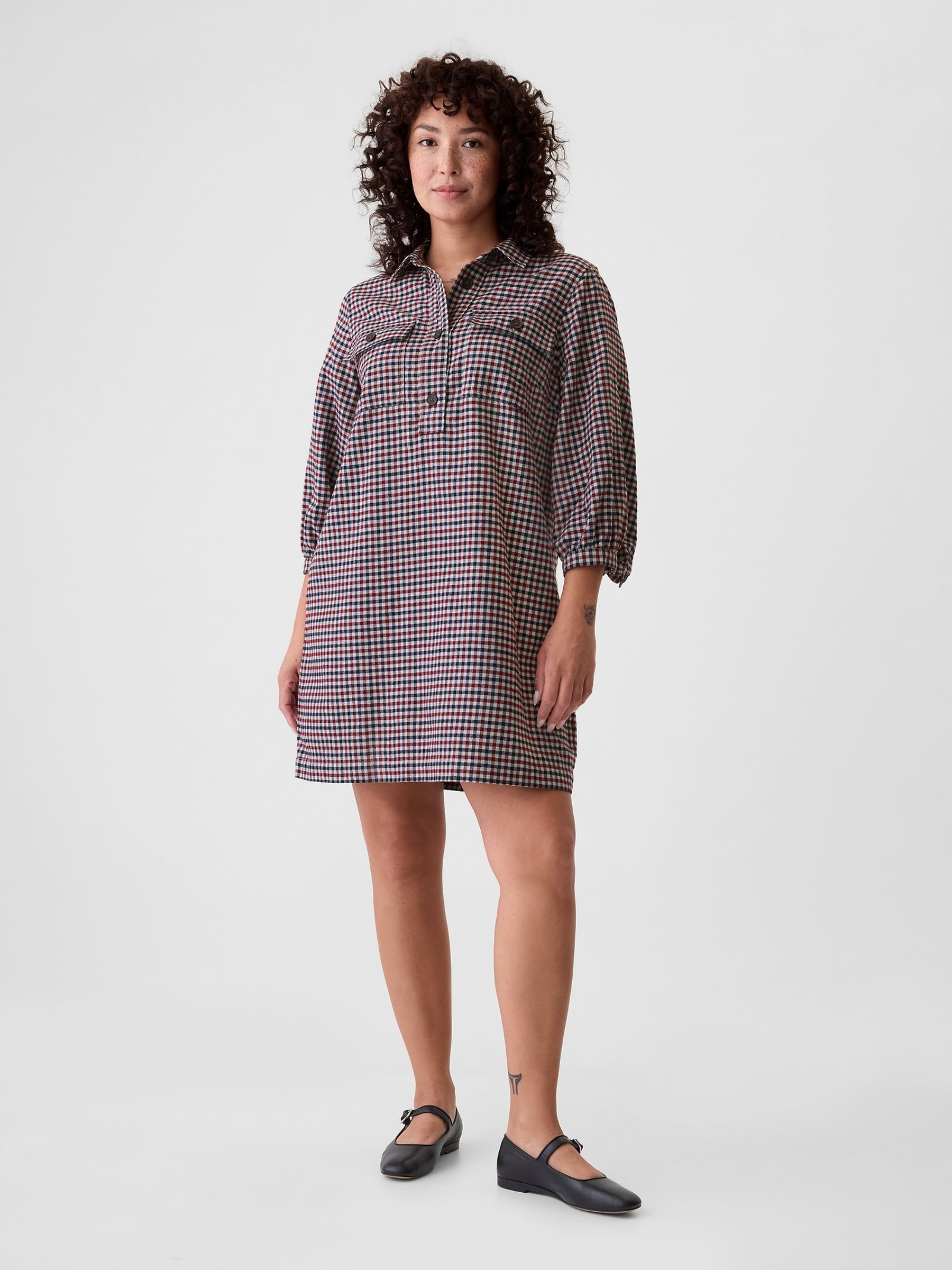 Red Flannel Utility Mini Shirtdress - Image 1 of 5