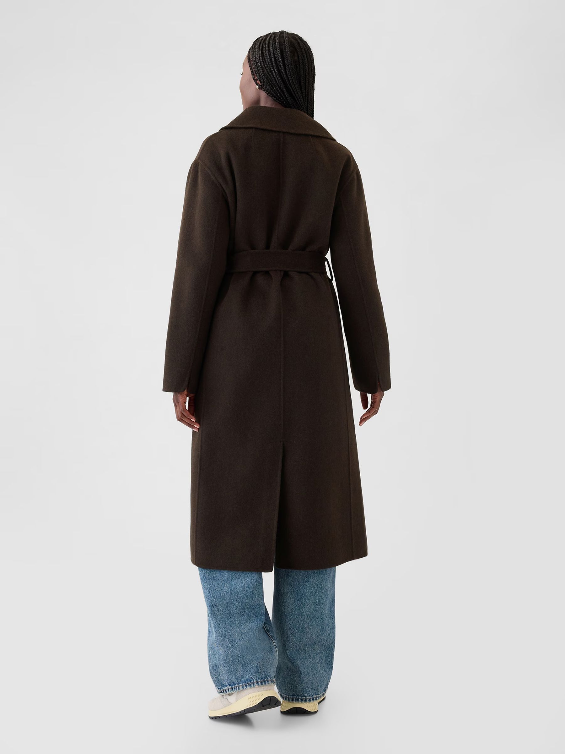 Brown Belted Double Faced Wool-Blend Trench Coat - Image 2 of 5